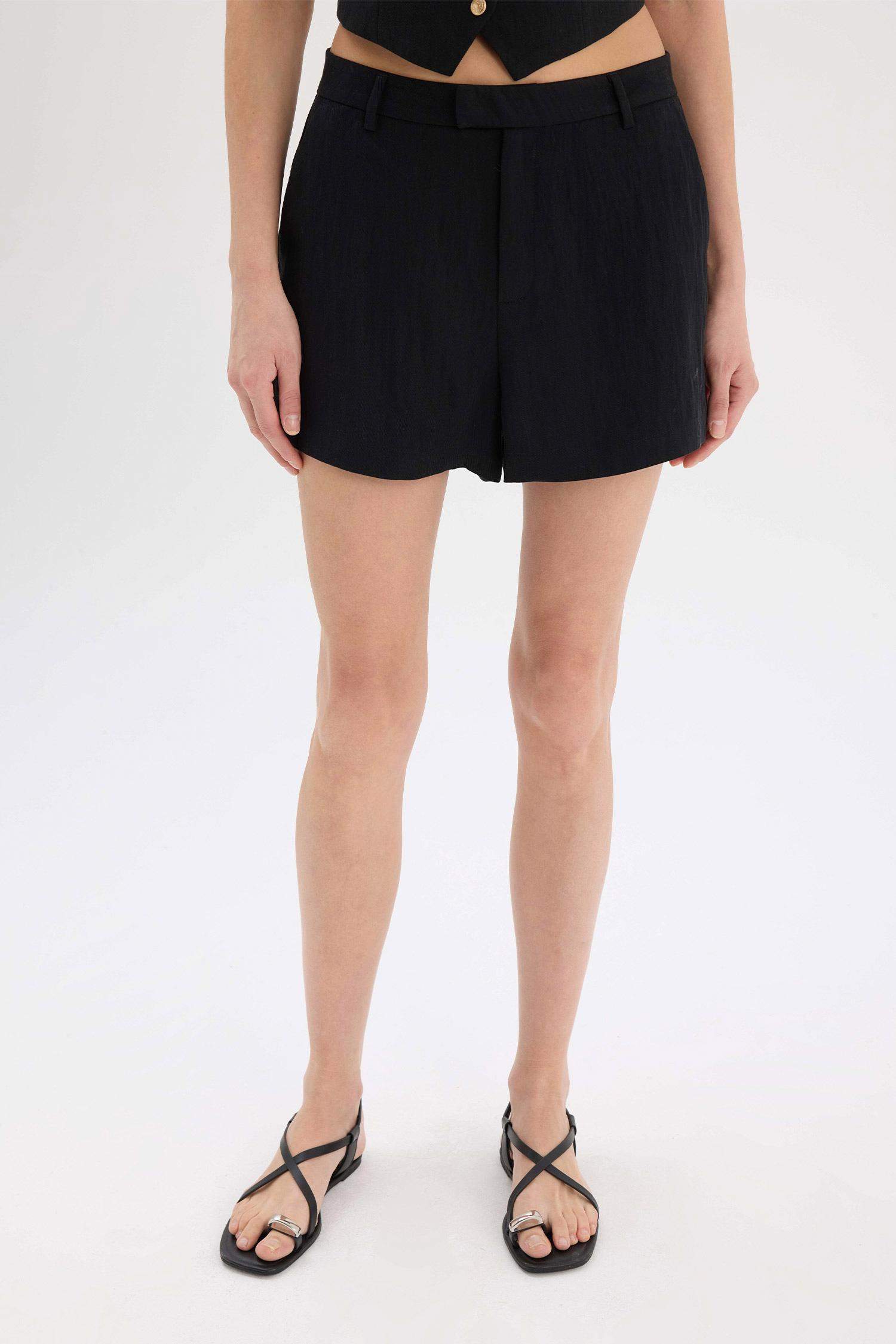 Шорты из Льняной Смеши с Высокой Посадкой и Стандартными Ногами