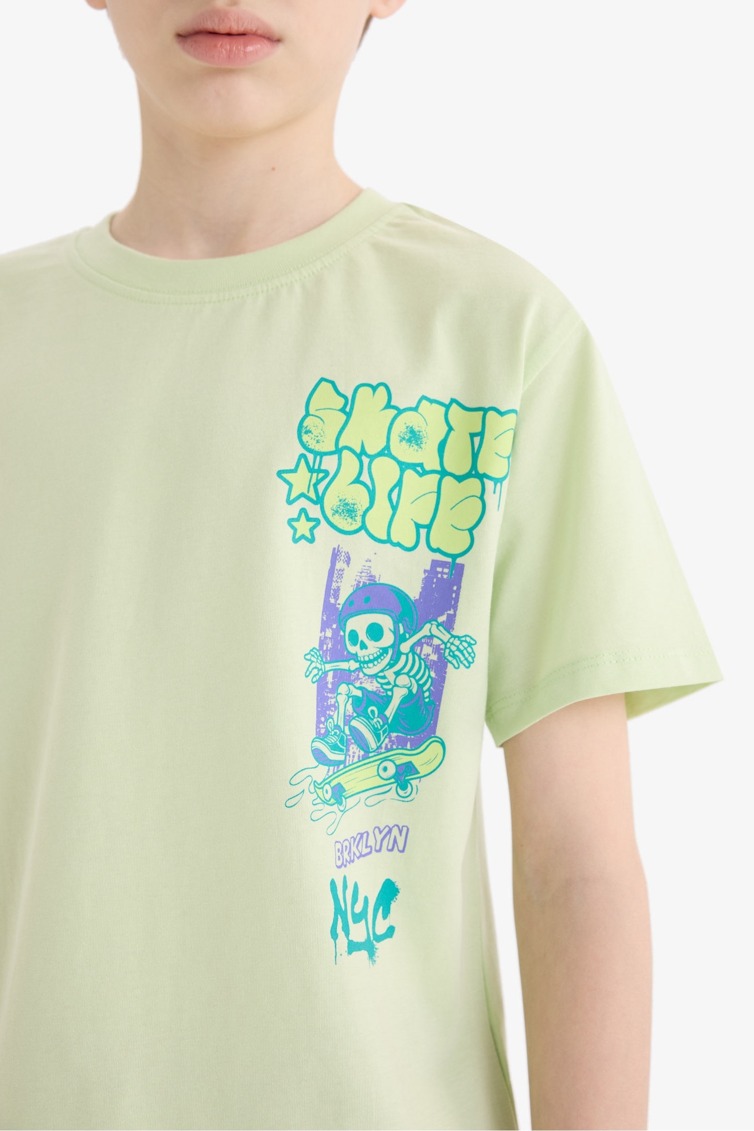 Erkek Çocuk Bisiklet Yaka Baskılı Kısa Kollu Tişört