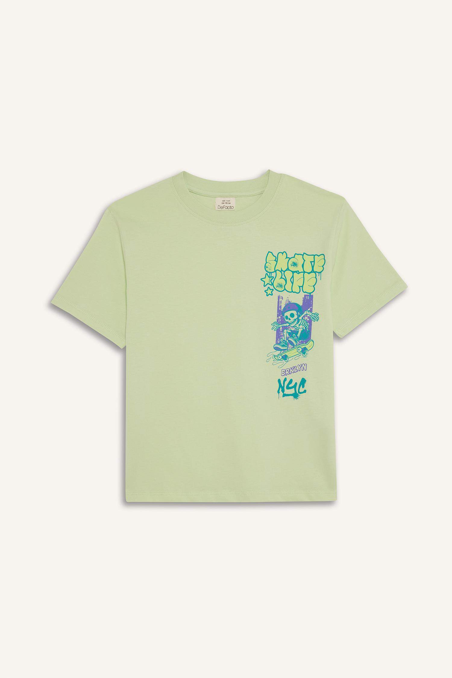 Erkek Çocuk Bisiklet Yaka Baskılı Kısa Kollu Tişört