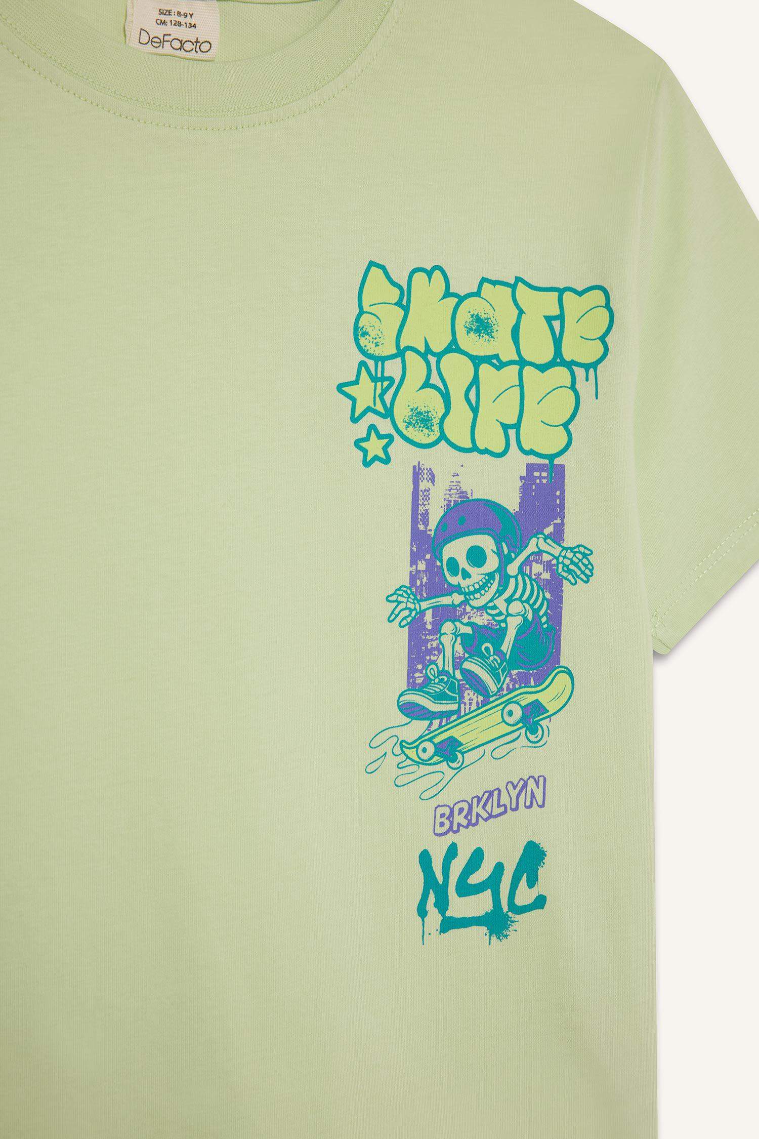 Erkek Çocuk Bisiklet Yaka Baskılı Kısa Kollu Tişört