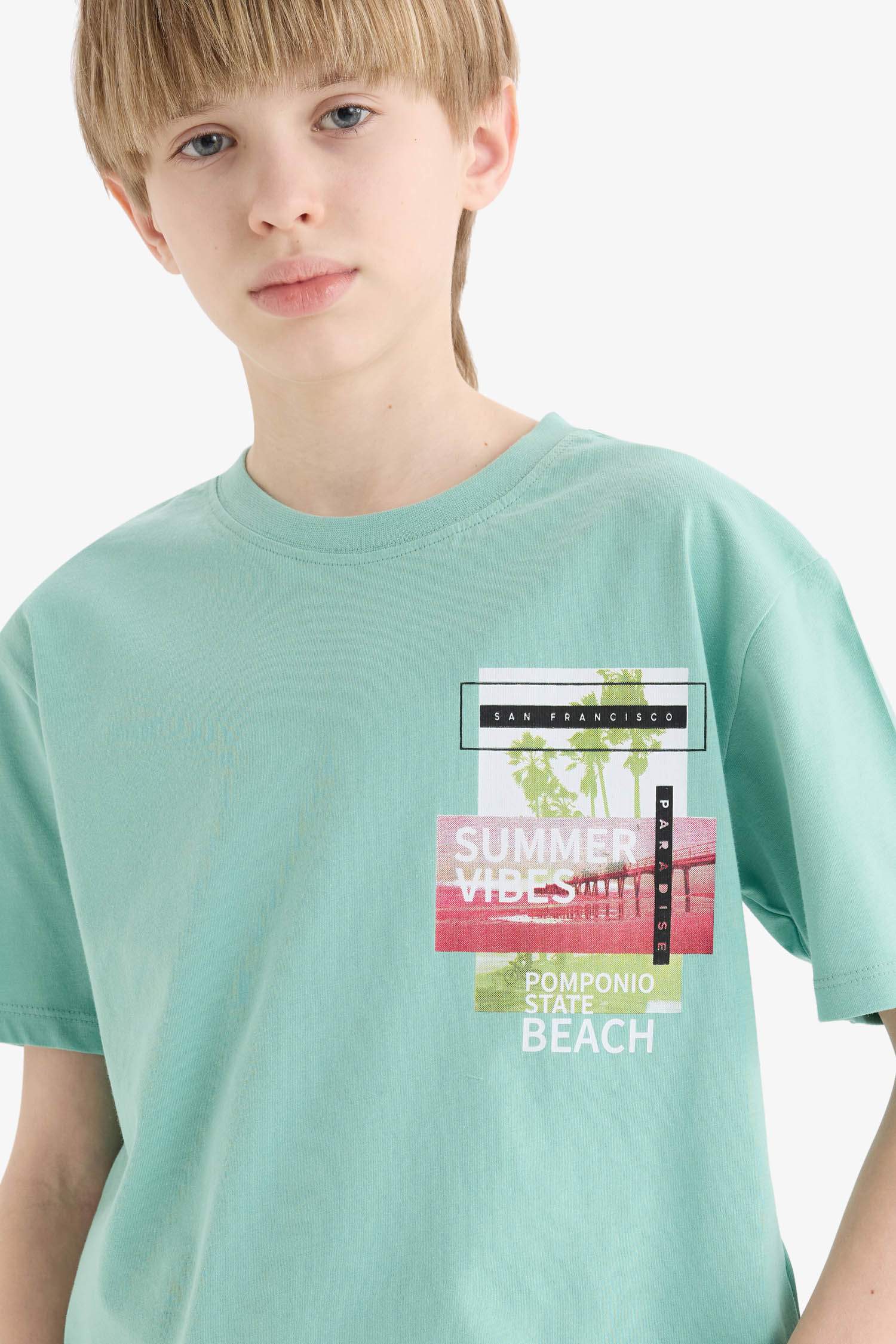 تيشيرت أولاد نص كم مطبوع قصة عادية برقبة مستديرة