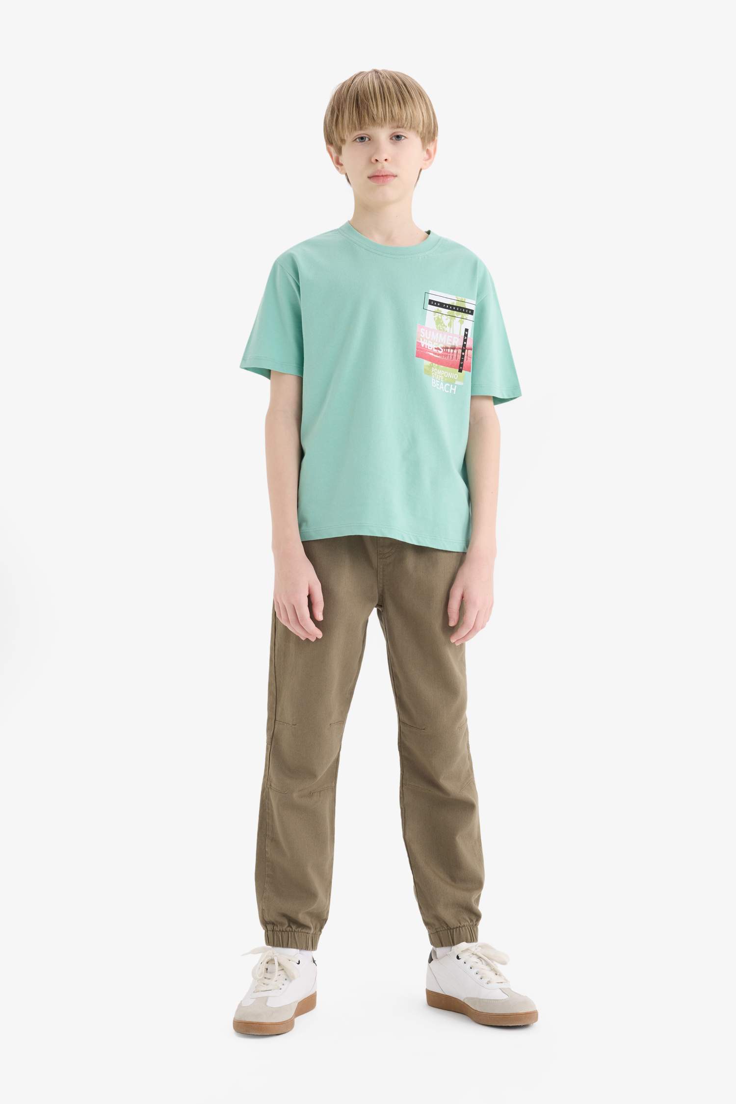 تيشيرت أولاد نص كم مطبوع قصة عادية برقبة مستديرة