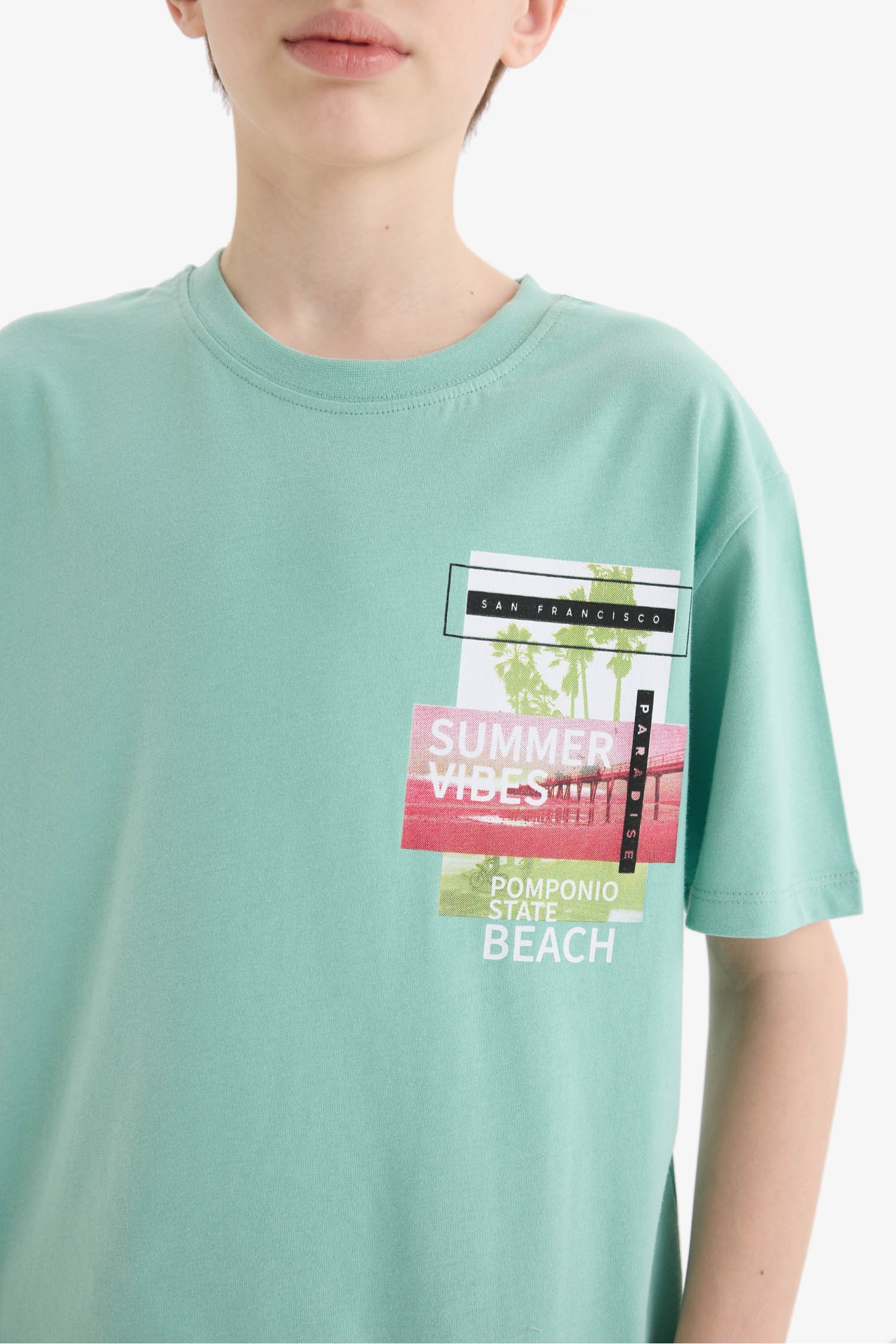 تيشيرت أولاد نص كم مطبوع قصة عادية برقبة مستديرة