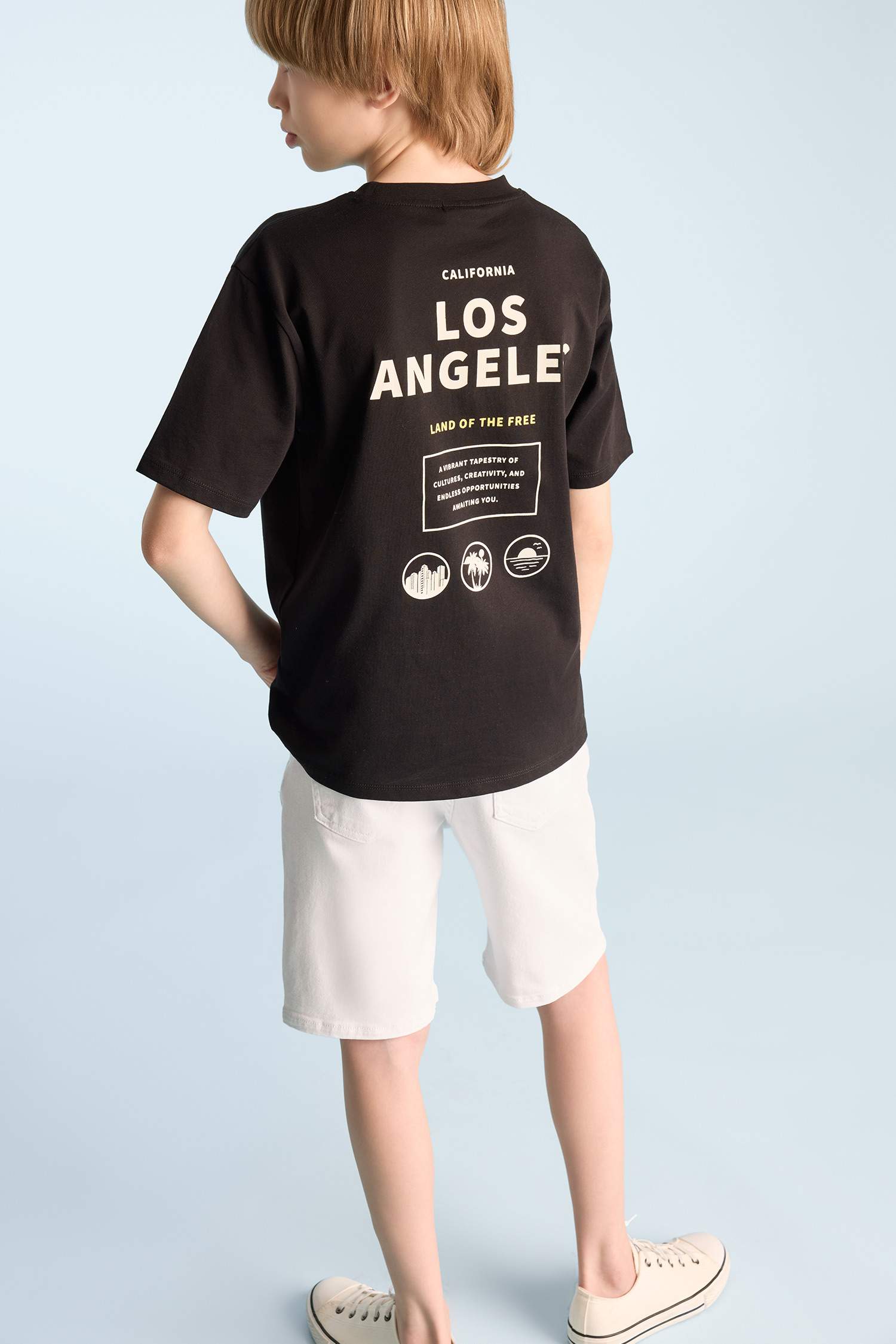 Boy Crew Neck Back Printed Short Sleeve T-Shirt