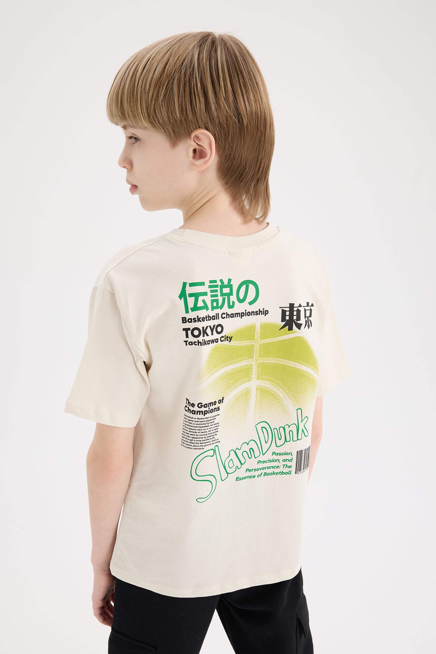 Erkek Çocuk Bisiklet Yaka Sırt Baskılı Kısa Kollu Tişört