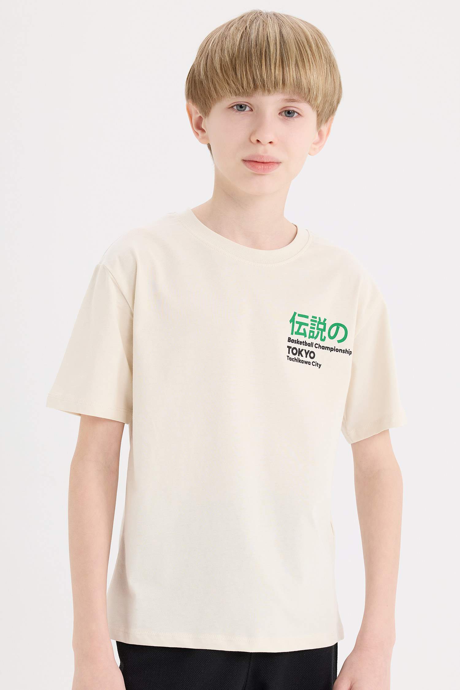 Erkek Çocuk Bisiklet Yaka Sırt Baskılı Kısa Kollu Tişört