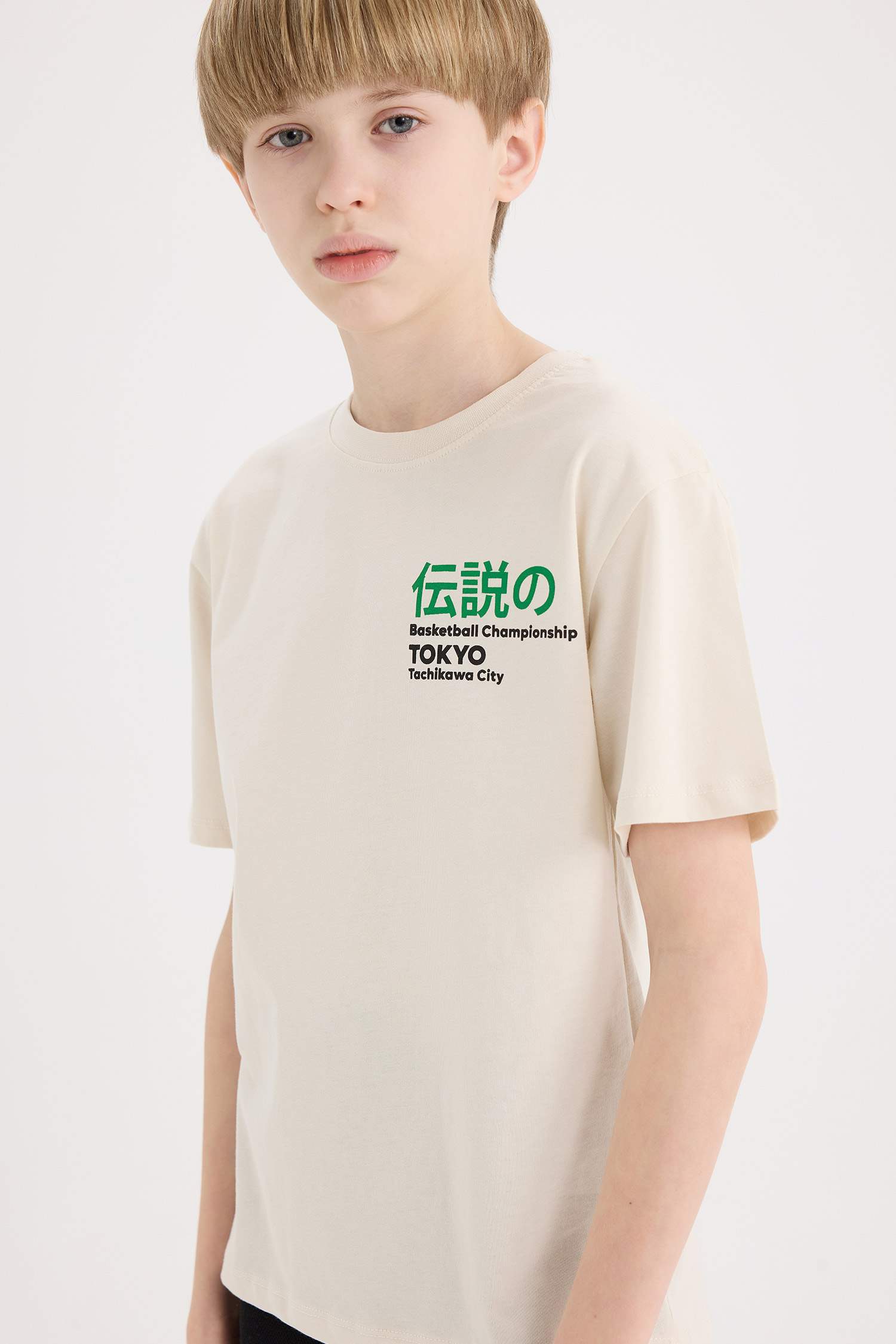 Erkek Çocuk Bisiklet Yaka Sırt Baskılı Kısa Kollu Tişört