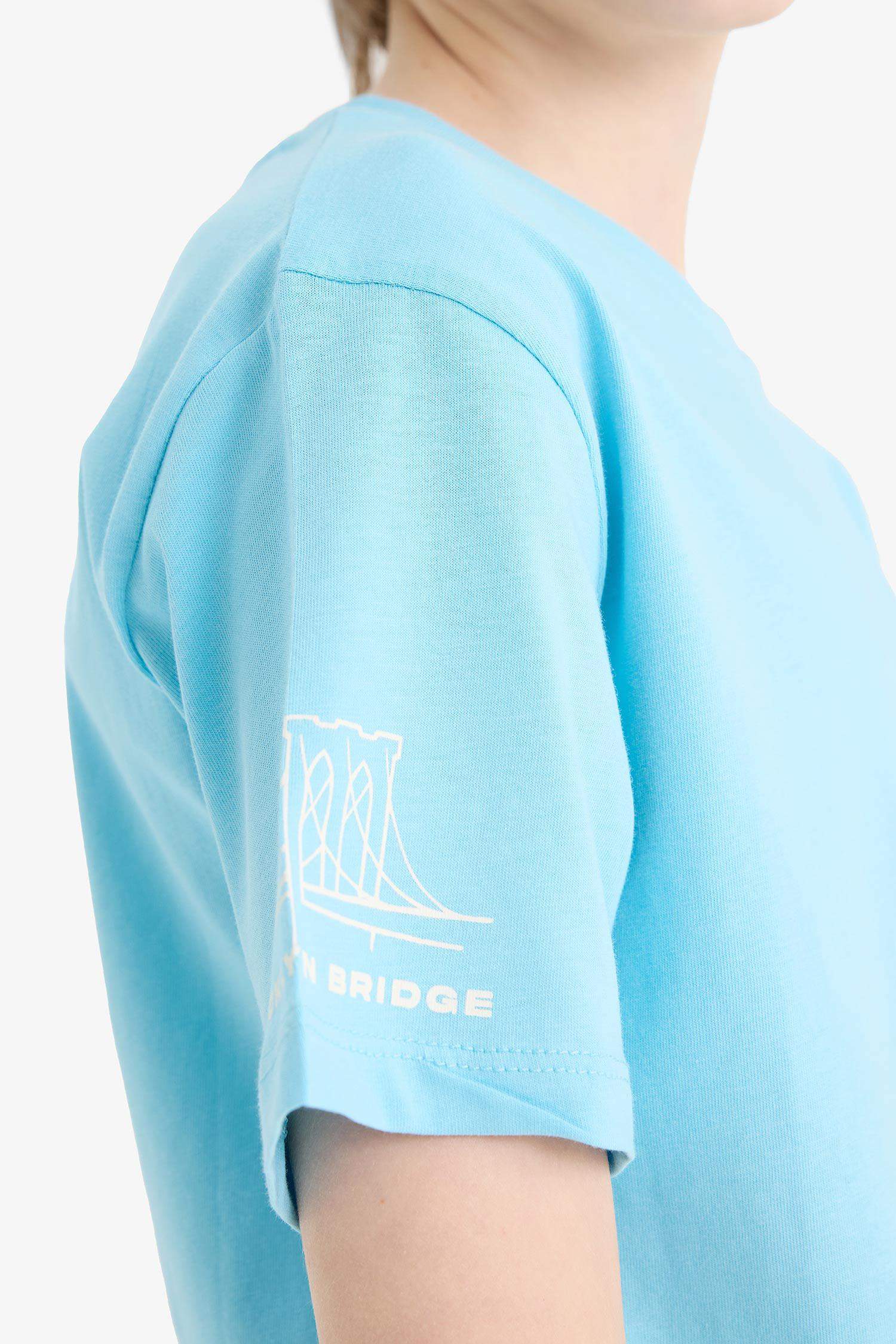 Erkek Çocuk Bisiklet Yaka Baskılı Kısa Kollu Tişört