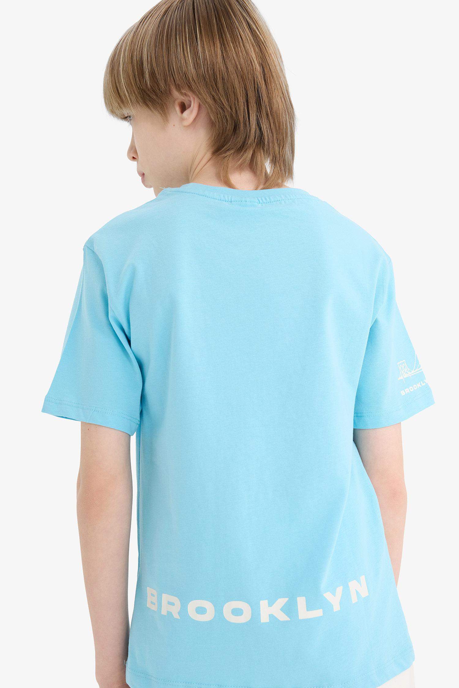 Erkek Çocuk Bisiklet Yaka Baskılı Kısa Kollu Tişört