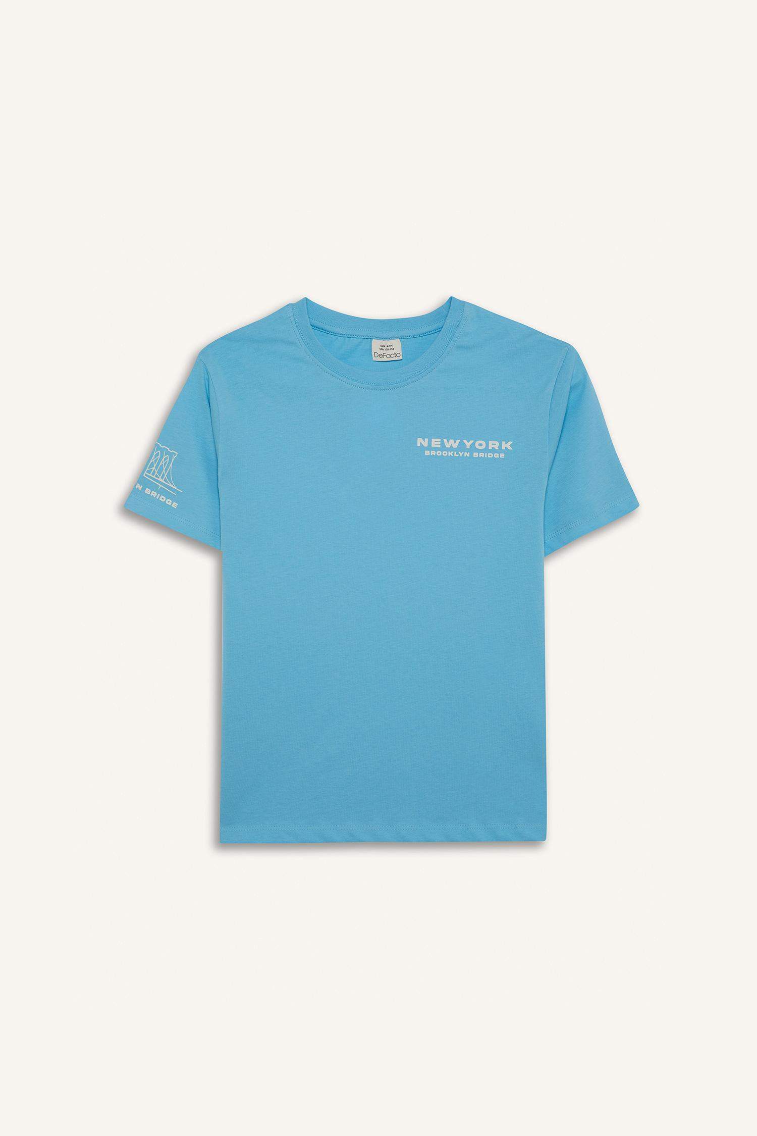 Erkek Çocuk Bisiklet Yaka Baskılı Kısa Kollu Tişört