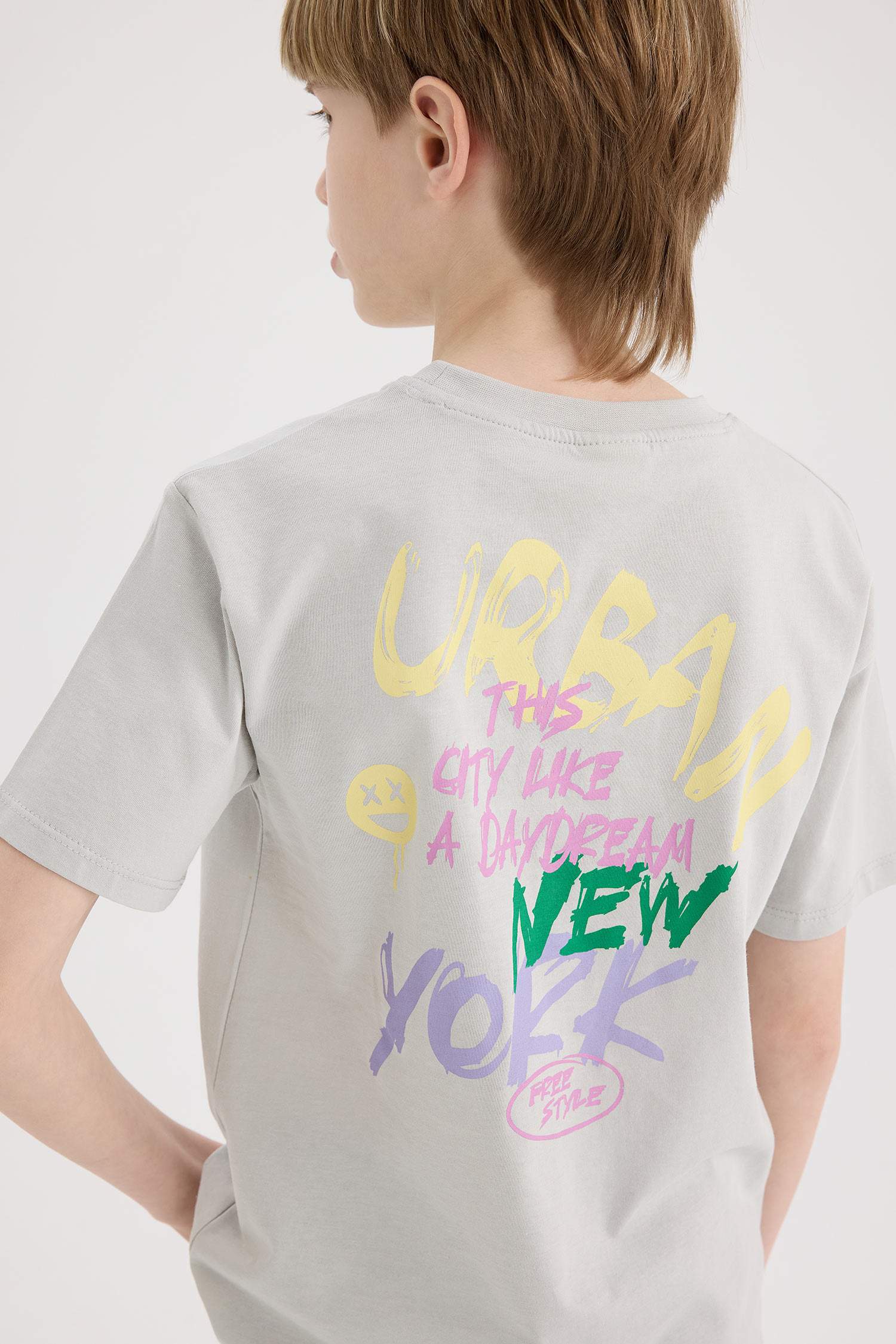 Boy Crew Neck Back Printed Short Sleeve T-Shirt