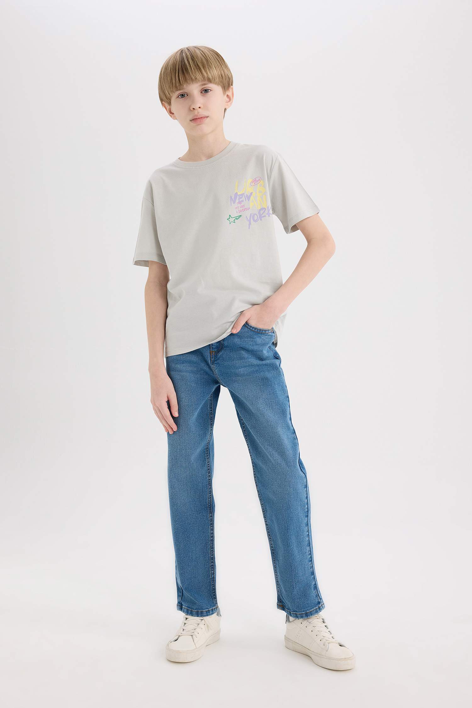Boy Crew Neck Back Printed Short Sleeve T-Shirt