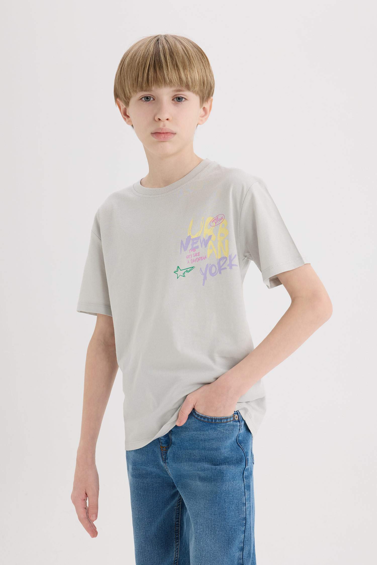 Boy Crew Neck Back Printed Short Sleeve T-Shirt