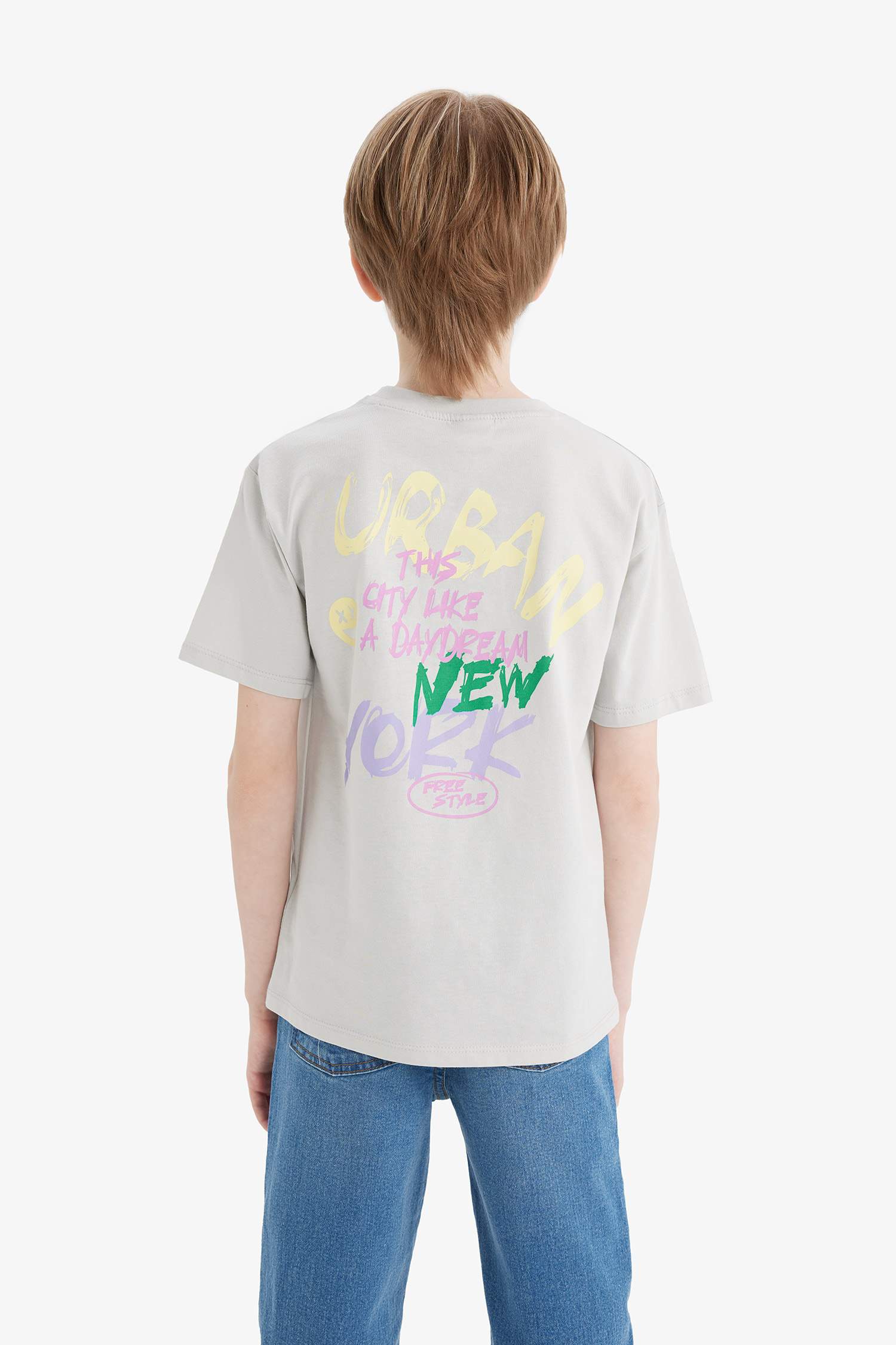 Boy Crew Neck Back Printed Short Sleeve T-Shirt