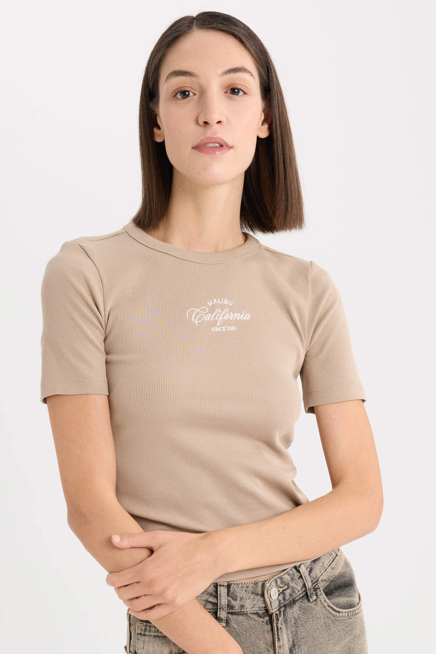 Slim Fit Crew Neck Slogan Camisole Short Sleeve T-Shirt