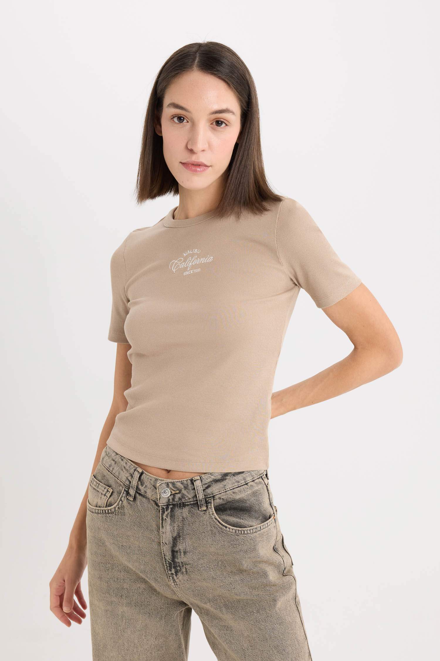 Slim Fit Crew Neck Slogan Camisole Short Sleeve T-Shirt