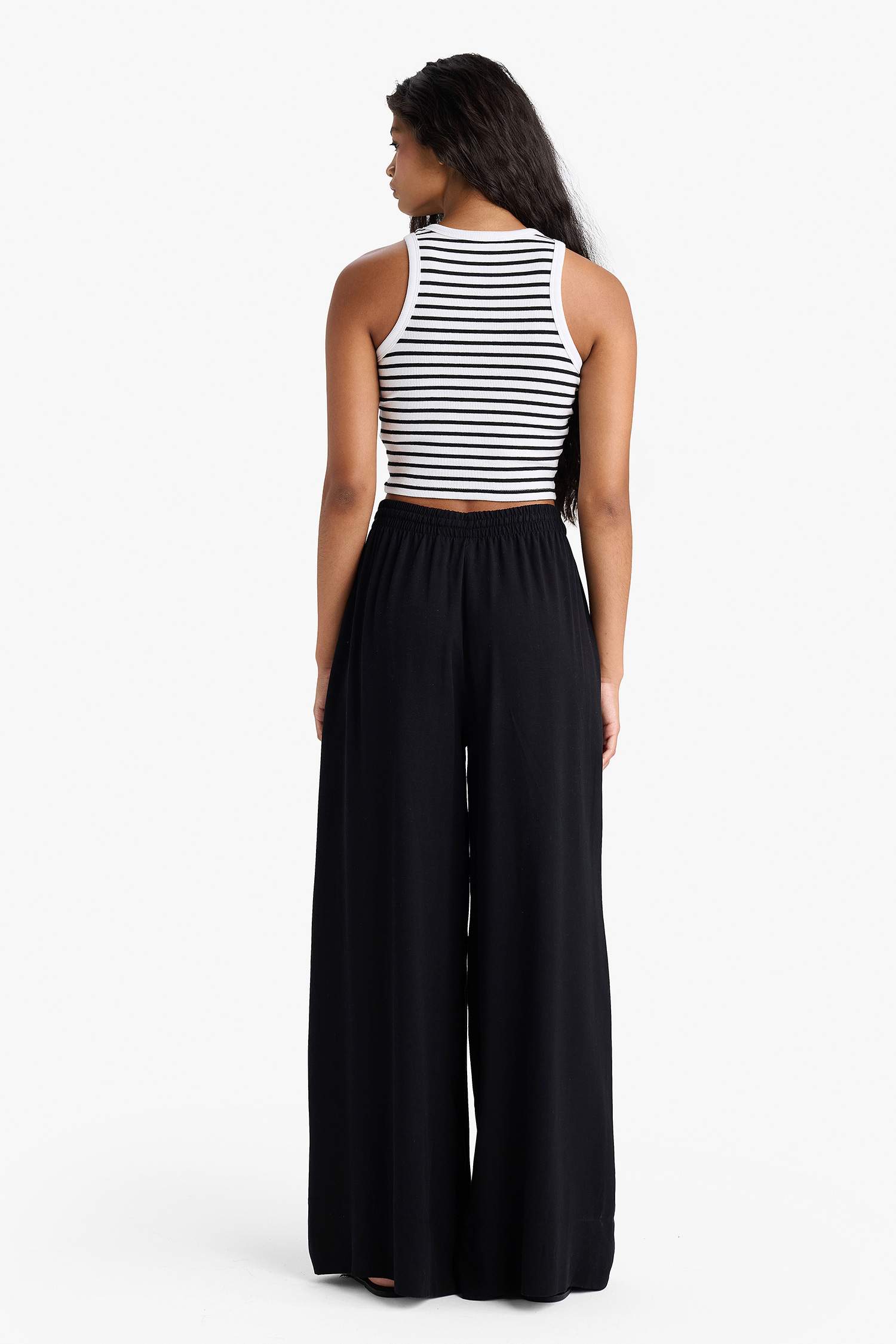 Wide Leg Linen Blended Trousers