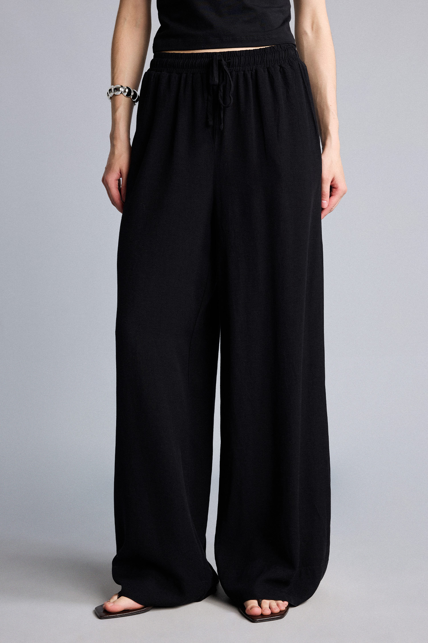 DeFacto Keten Karışımlı Wide Leg Yüksek bel Pantolon görsel 3