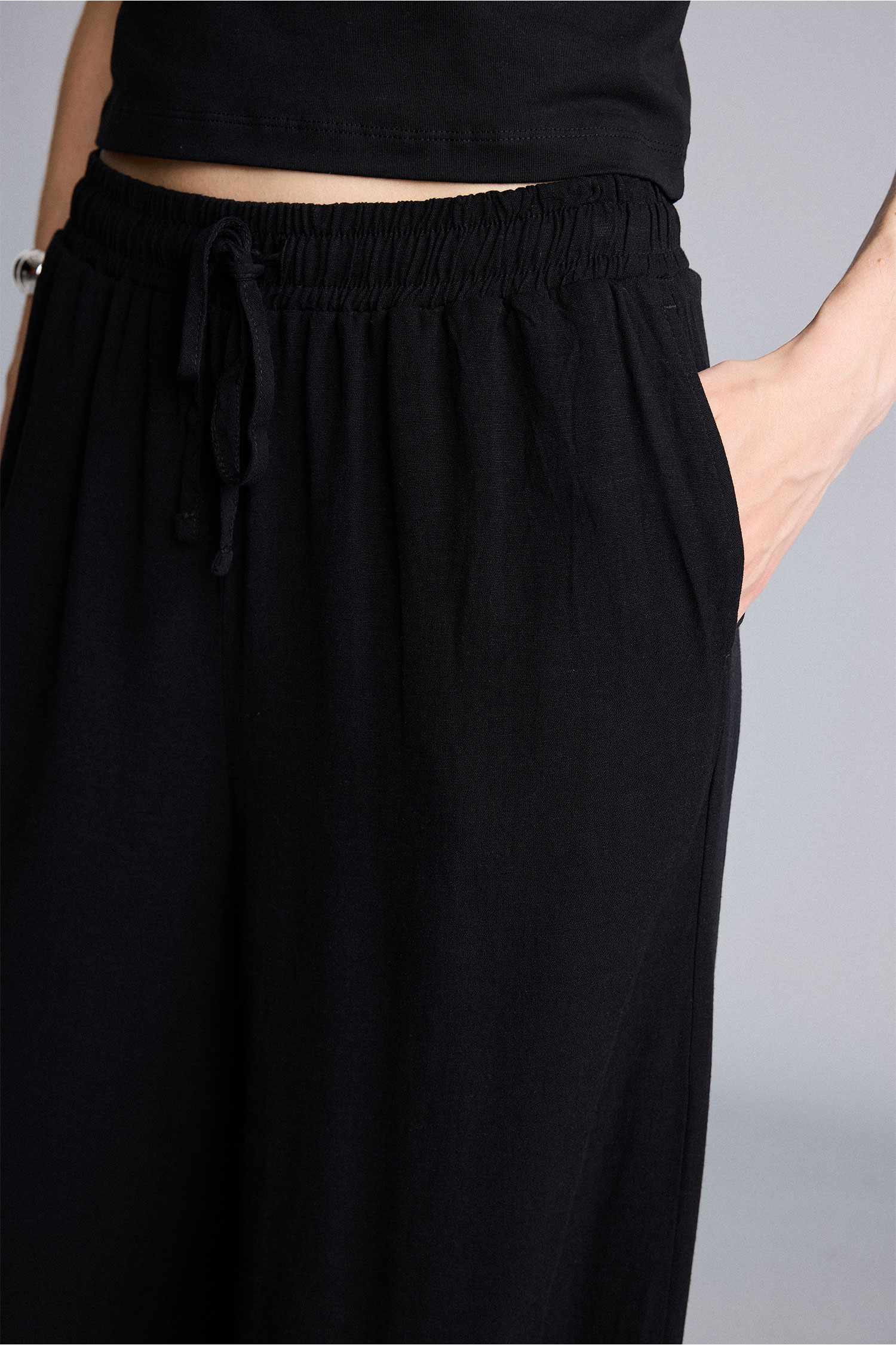DeFacto Keten Karışımlı Wide Leg Yüksek bel Pantolon görsel 4