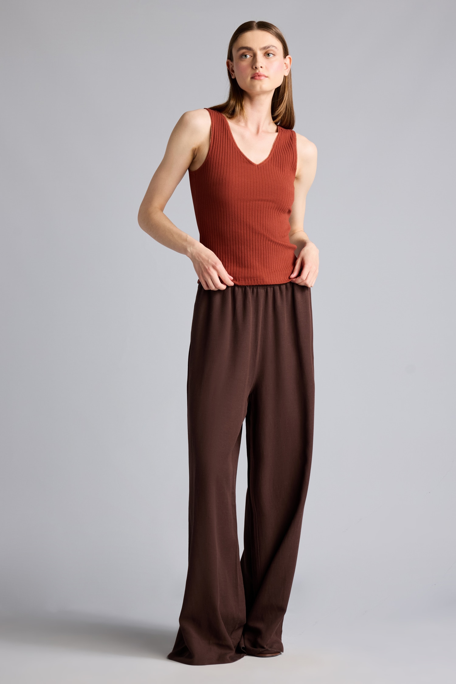 DeFacto Wide Leg Keten Karışımlı Yüksek bel Pantolon görsel 3