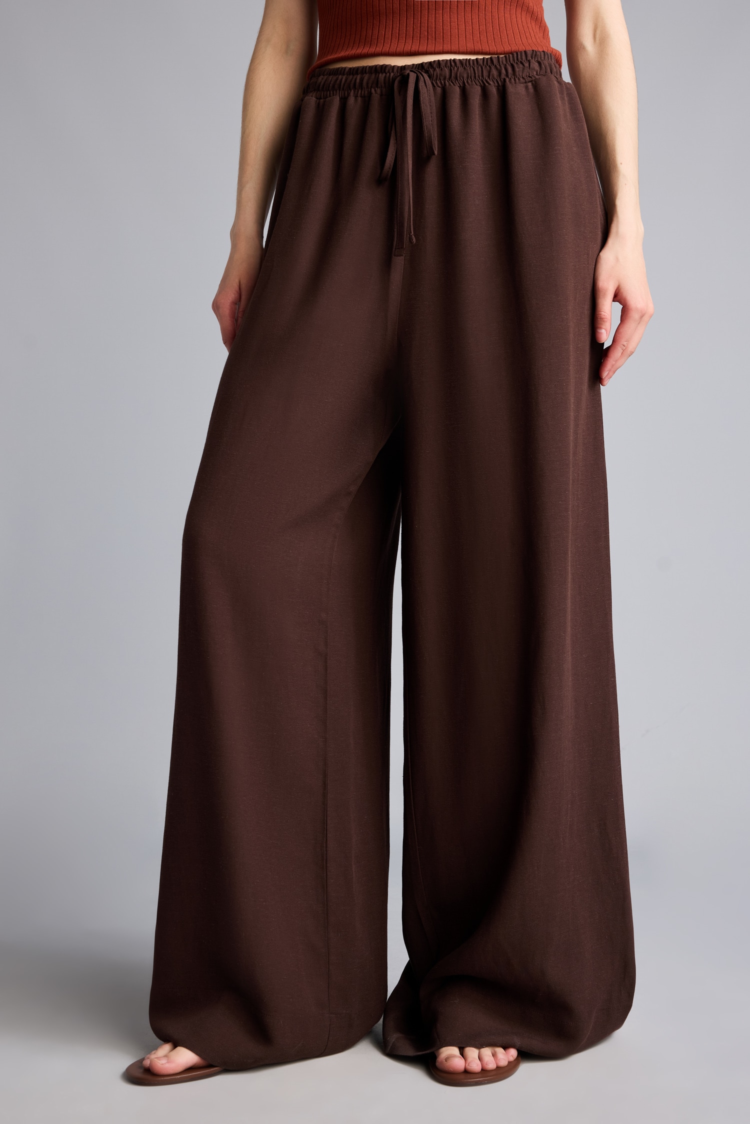 DeFacto Wide Leg Keten Karışımlı Yüksek bel Pantolon görsel 4