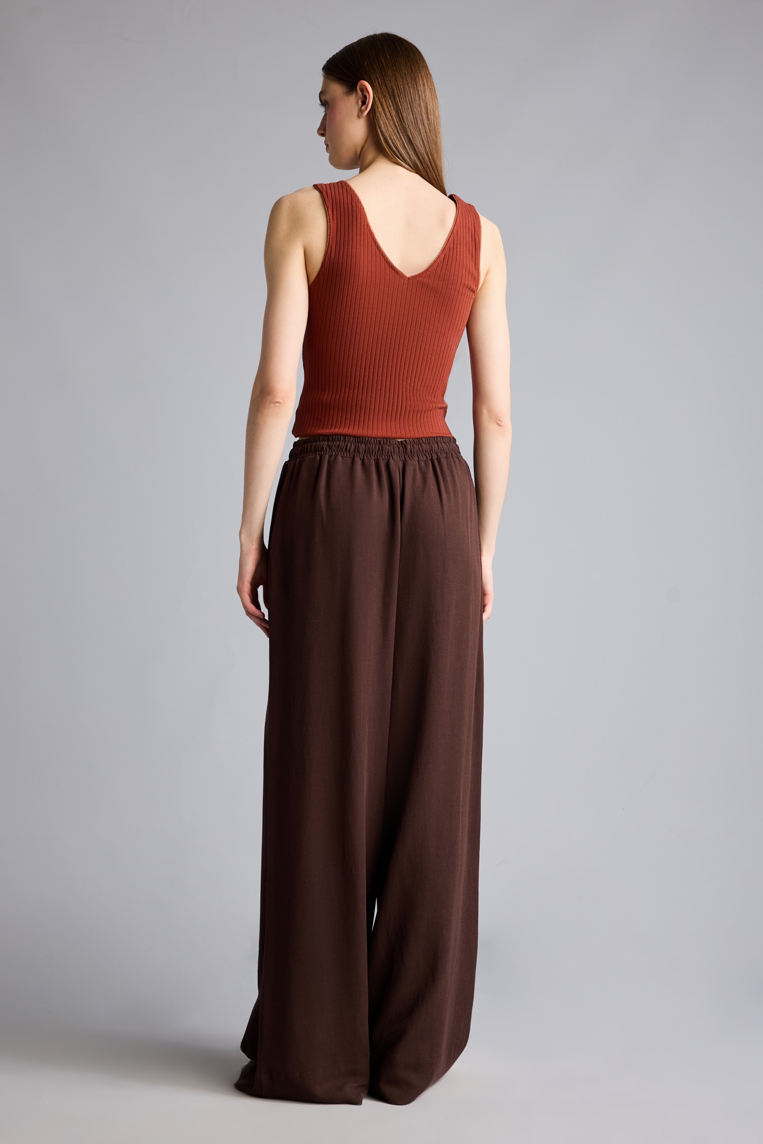 DeFacto Wide Leg Keten Karışımlı Yüksek bel Pantolon görsel 6