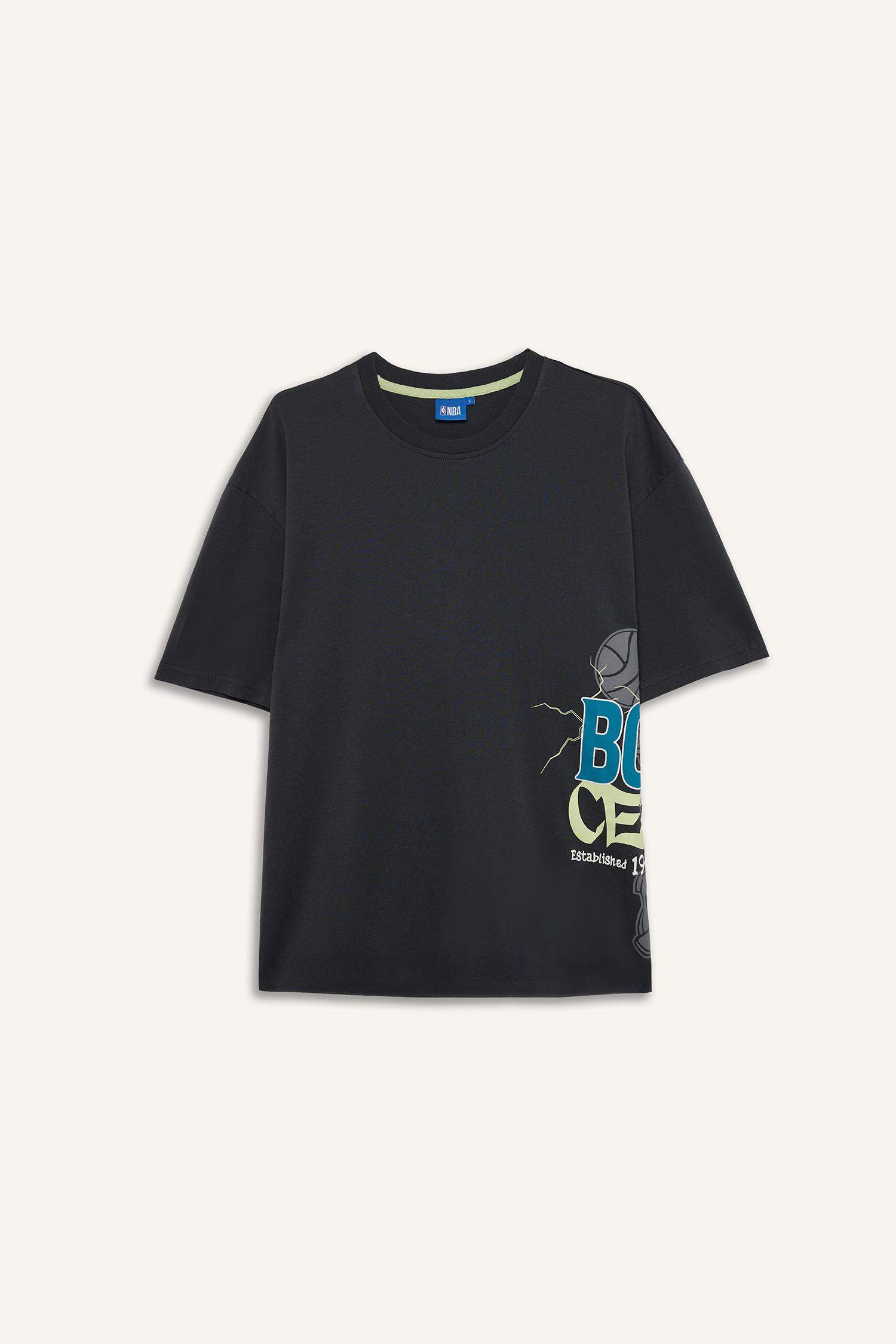 Футболка от DeFactoFit NBA Boston Celtics Oversize, с круглым вырезом и коротким рукавом