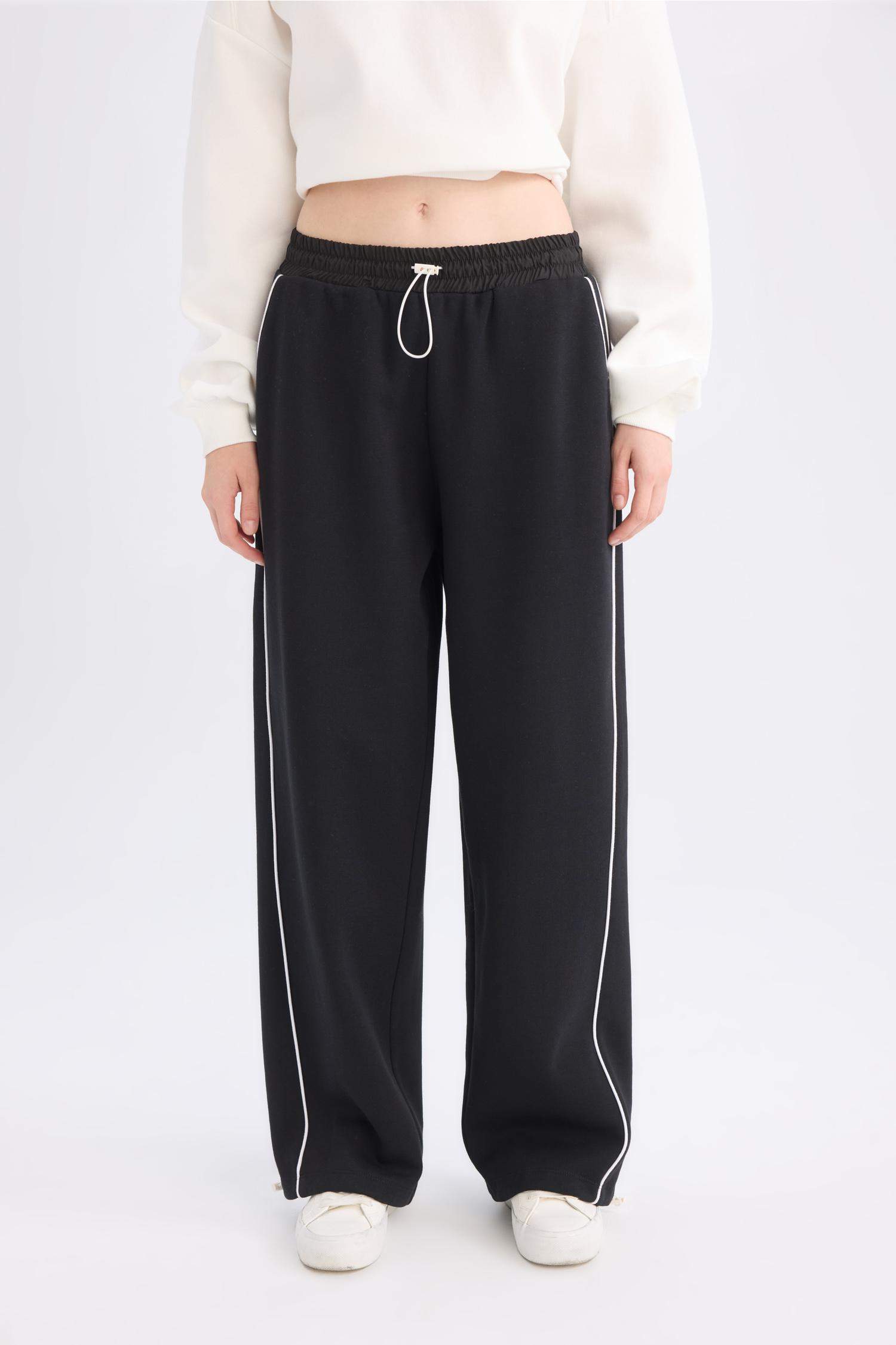 Coool Beli Lastikli Wide Leg Geniş Bol Paça Eşofman Altı Beli Ayarlanabilir Lastikli Yan Şeritli