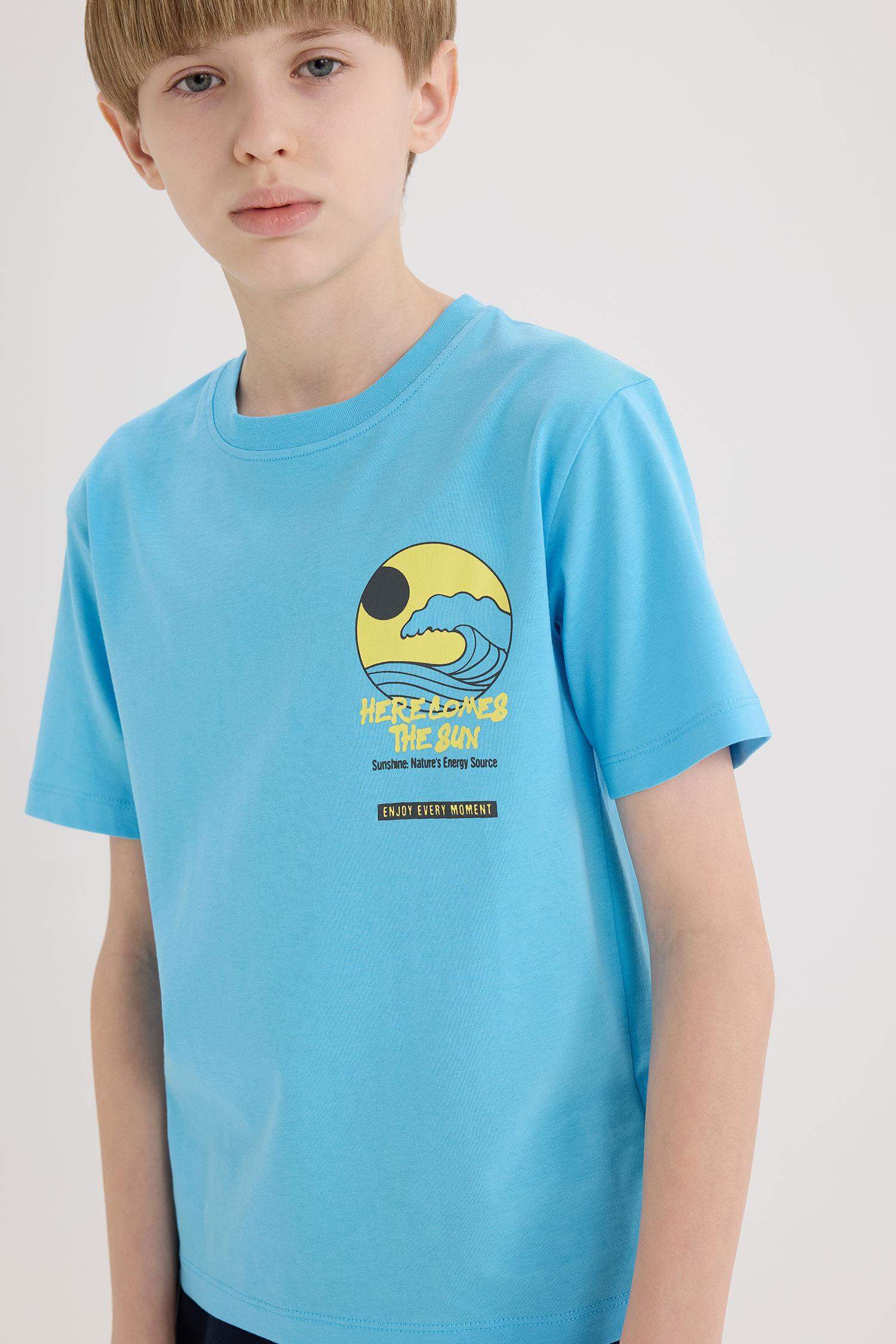 Мальчик фуфайка с круглым вырезом, с принтом, с короткими рукавами