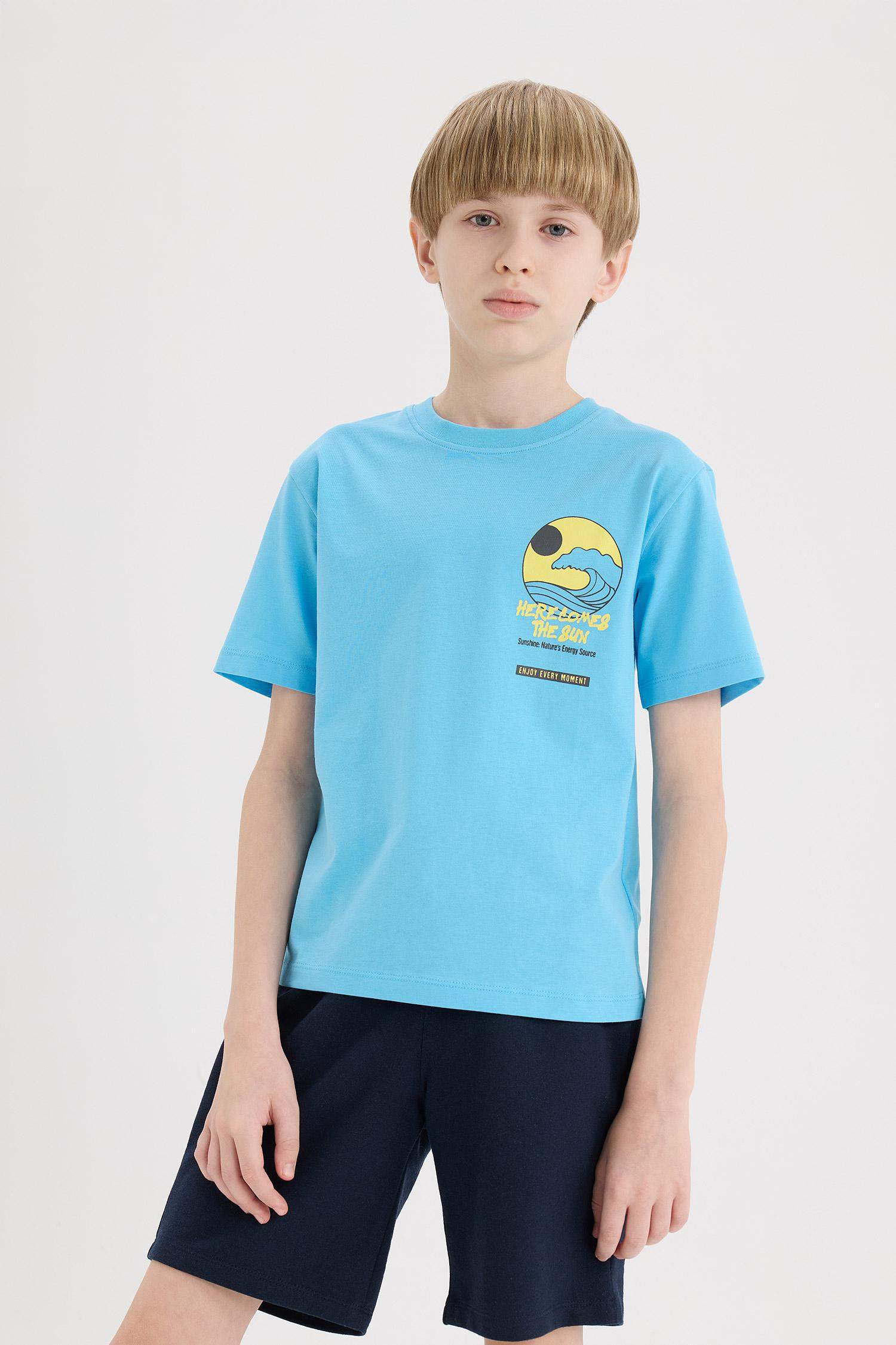 Мальчик фуфайка с круглым вырезом, с принтом, с короткими рукавами