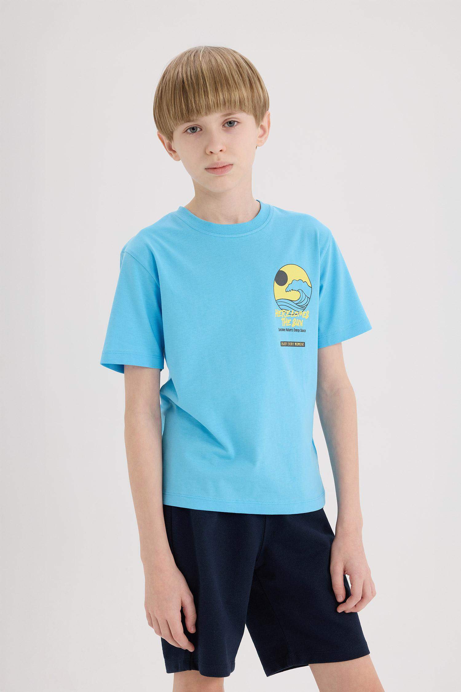 Мальчик фуфайка с круглым вырезом, с принтом, с короткими рукавами