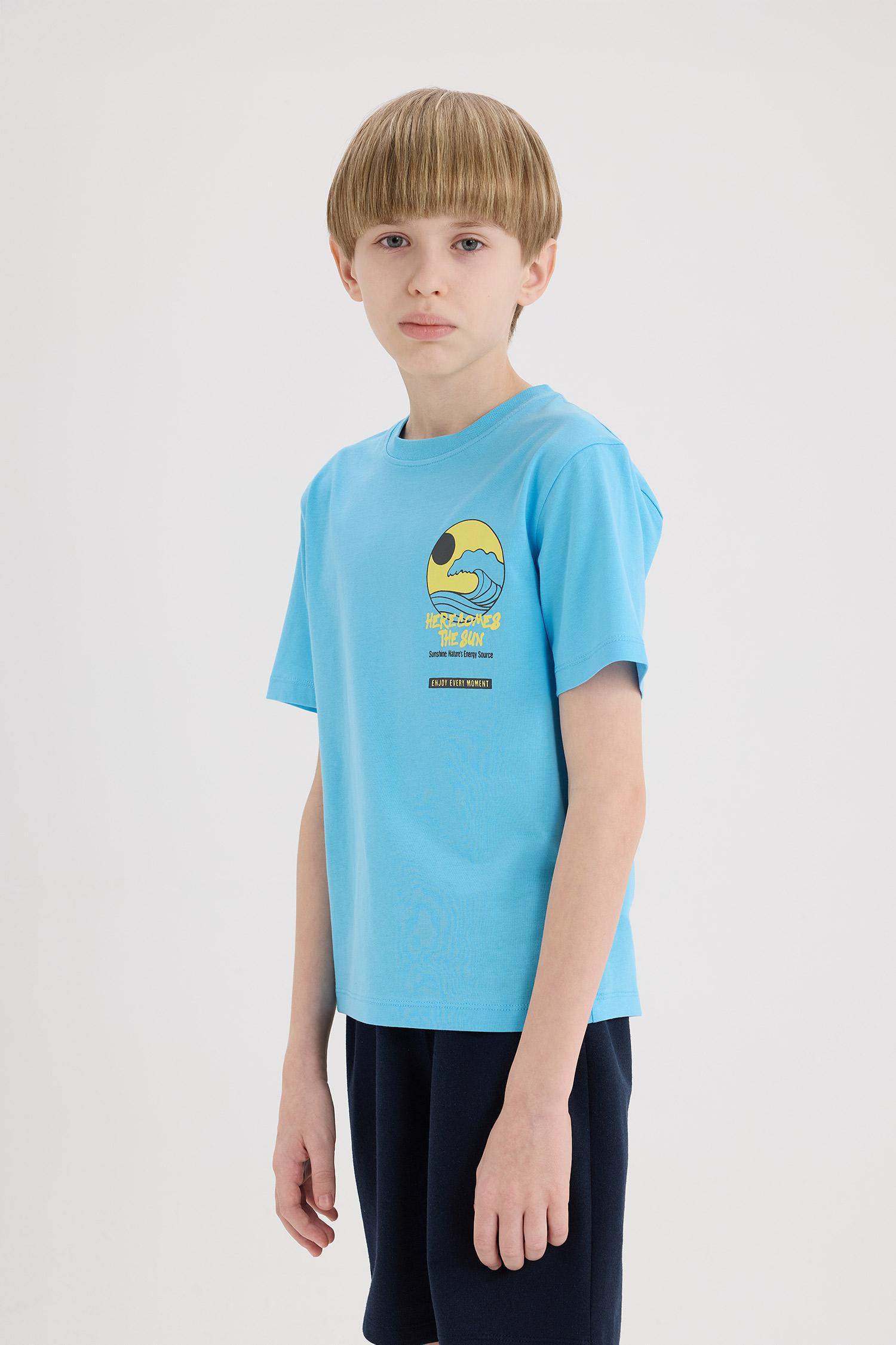 Мальчик фуфайка с круглым вырезом, с принтом, с короткими рукавами