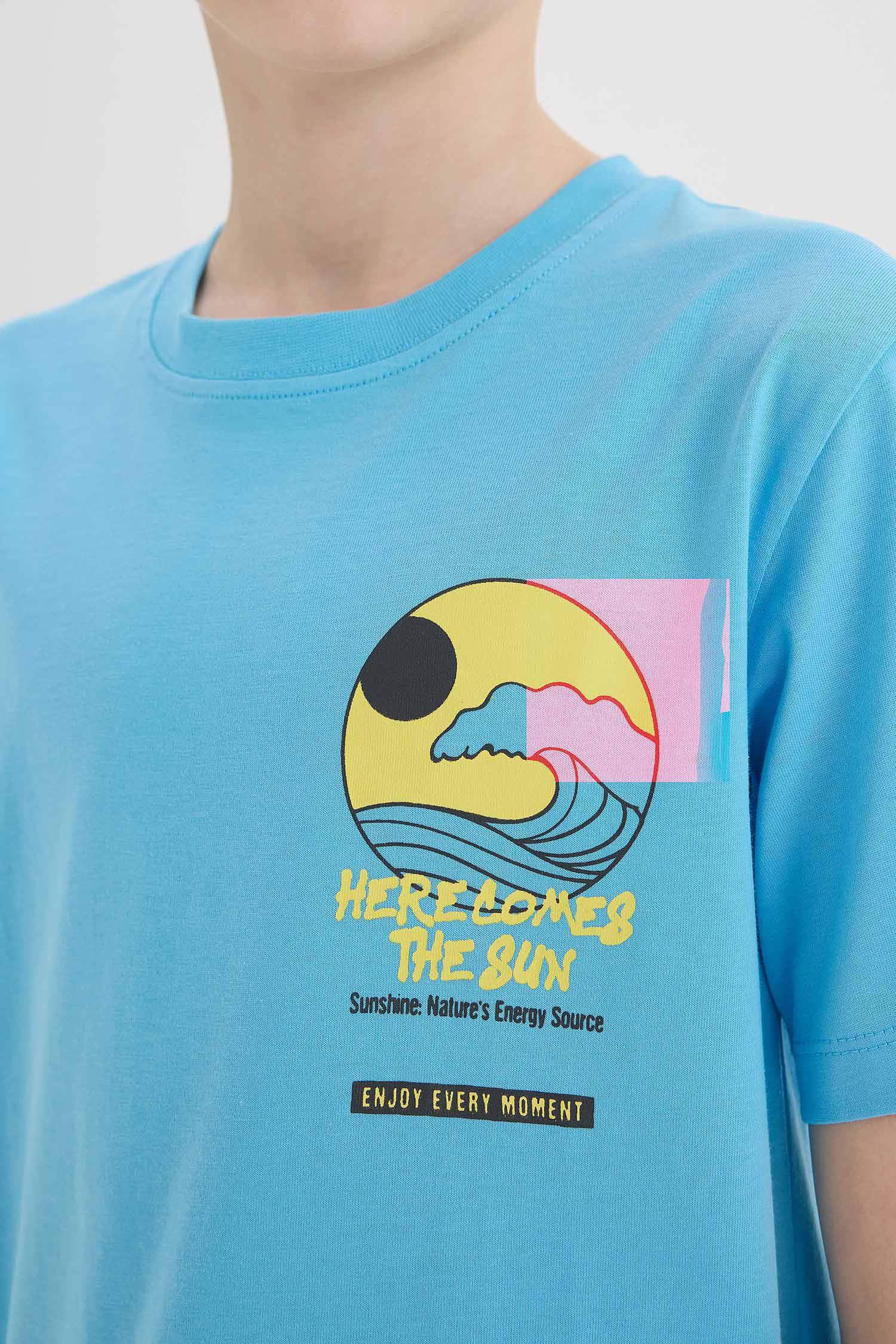 Мальчик фуфайка с круглым вырезом, с принтом, с короткими рукавами