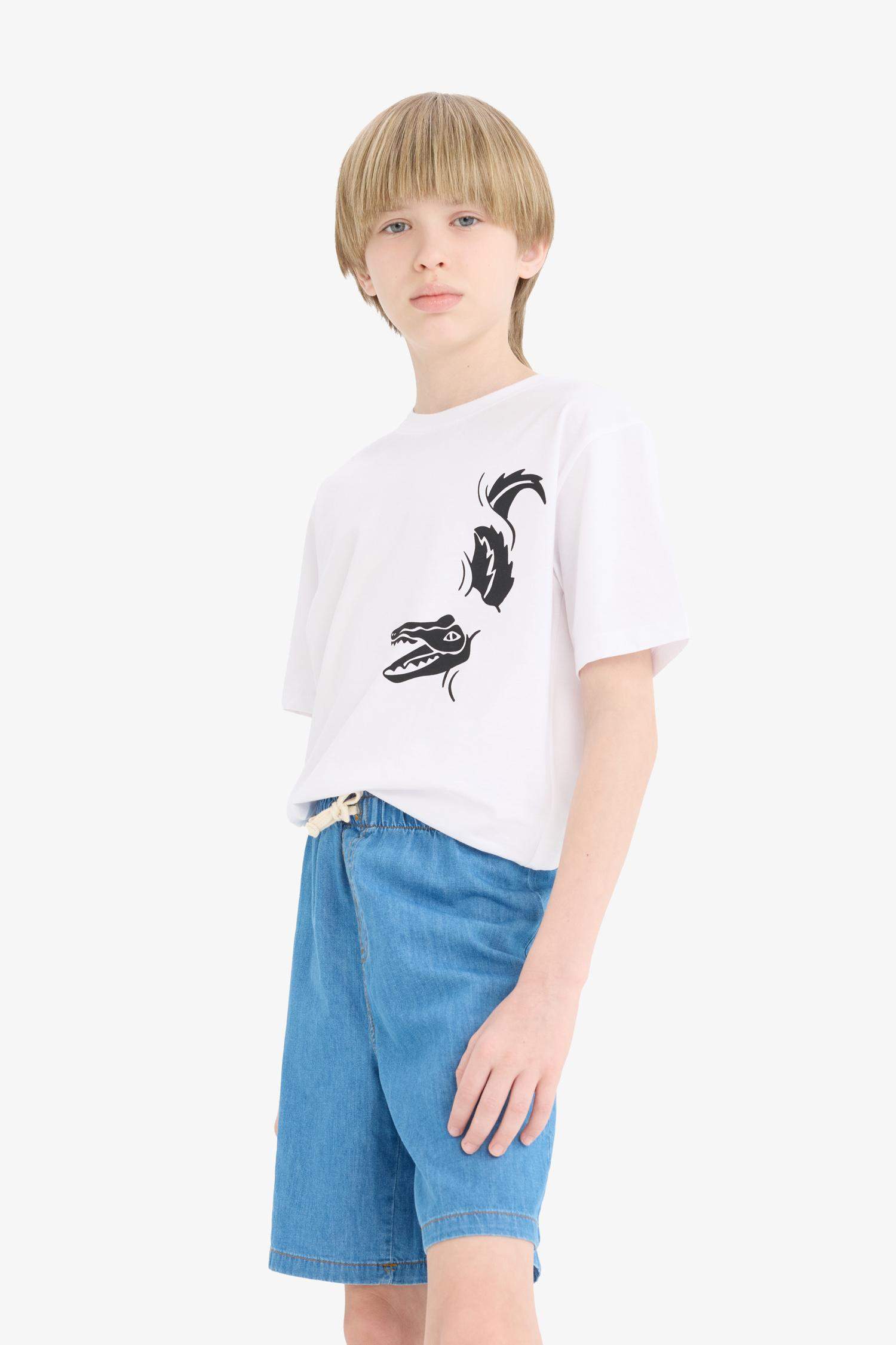 Erkek Çocuk Bisiklet Yaka Baskılı Kısa Kollu Tişört