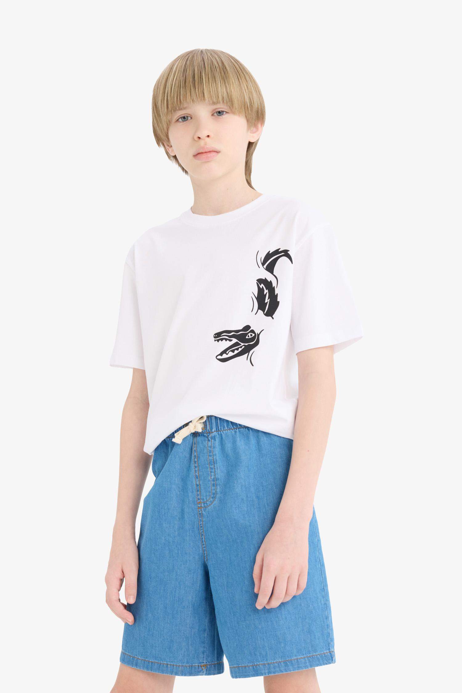 Erkek Çocuk Bisiklet Yaka Baskılı Kısa Kollu Tişört