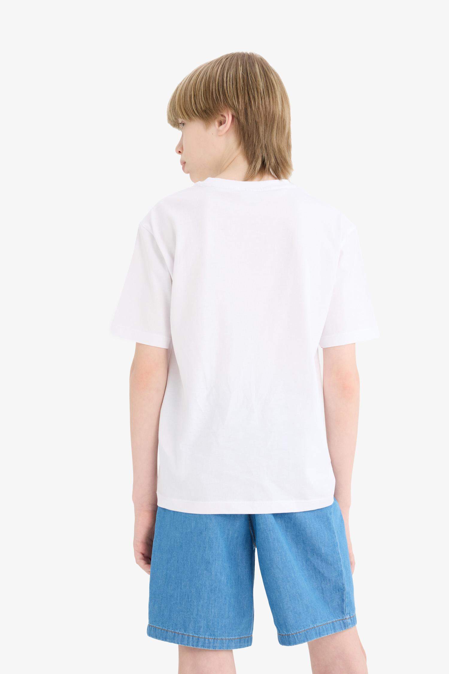 Erkek Çocuk Bisiklet Yaka Baskılı Kısa Kollu Tişört