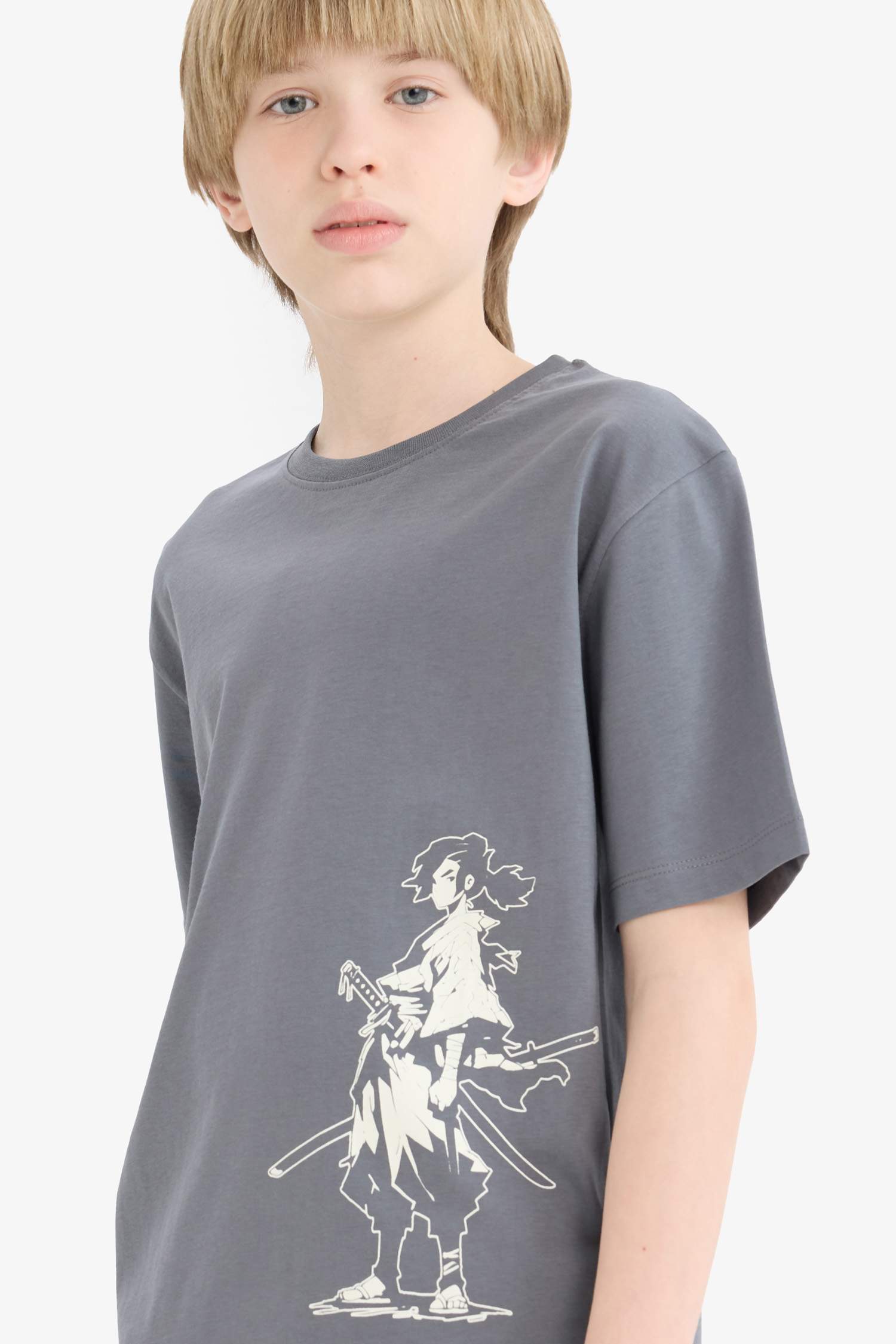 Erkek Çocuk Bisiklet Yaka Baskılı Kısa Kollu Tişört