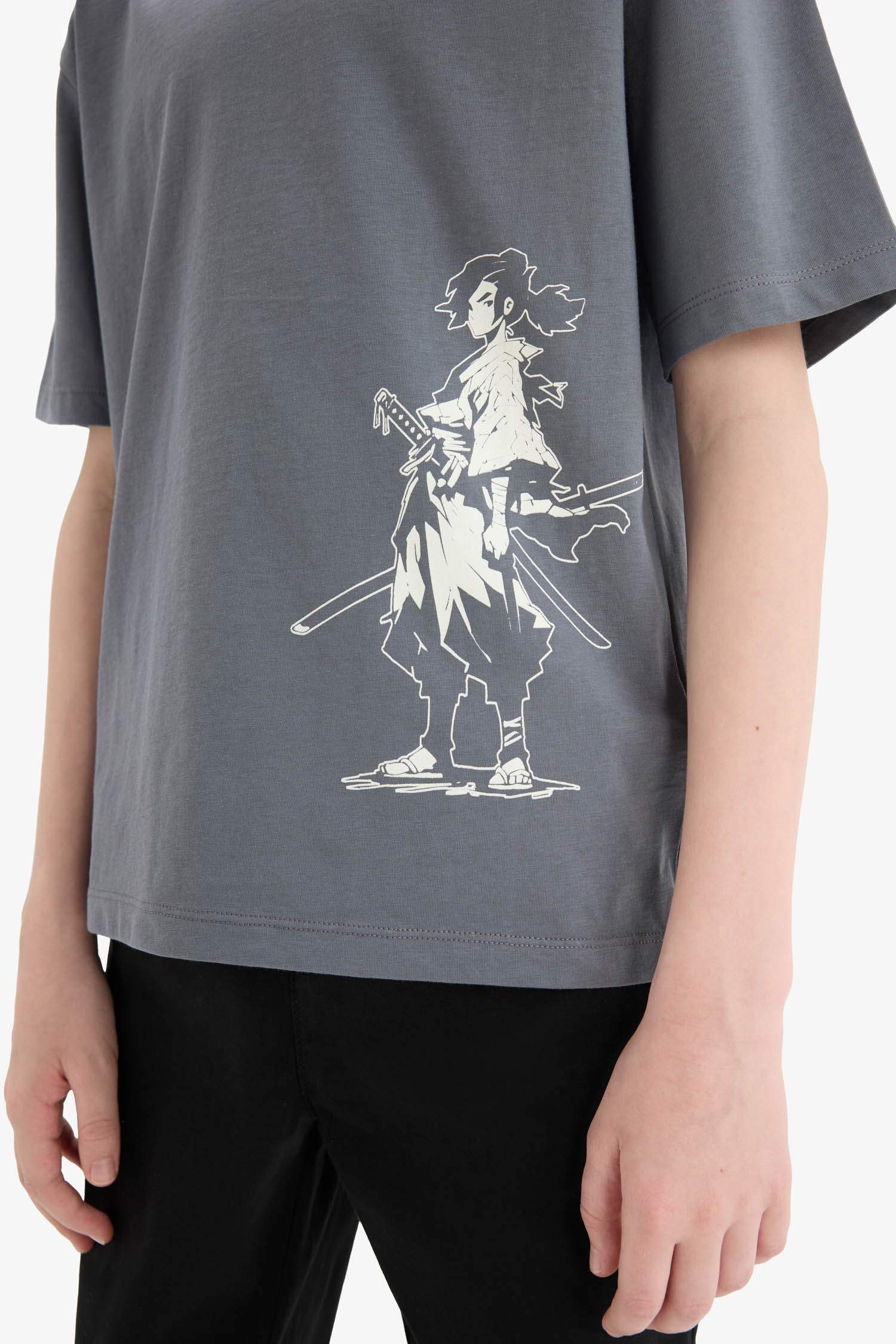 Erkek Çocuk Bisiklet Yaka Baskılı Kısa Kollu Tişört