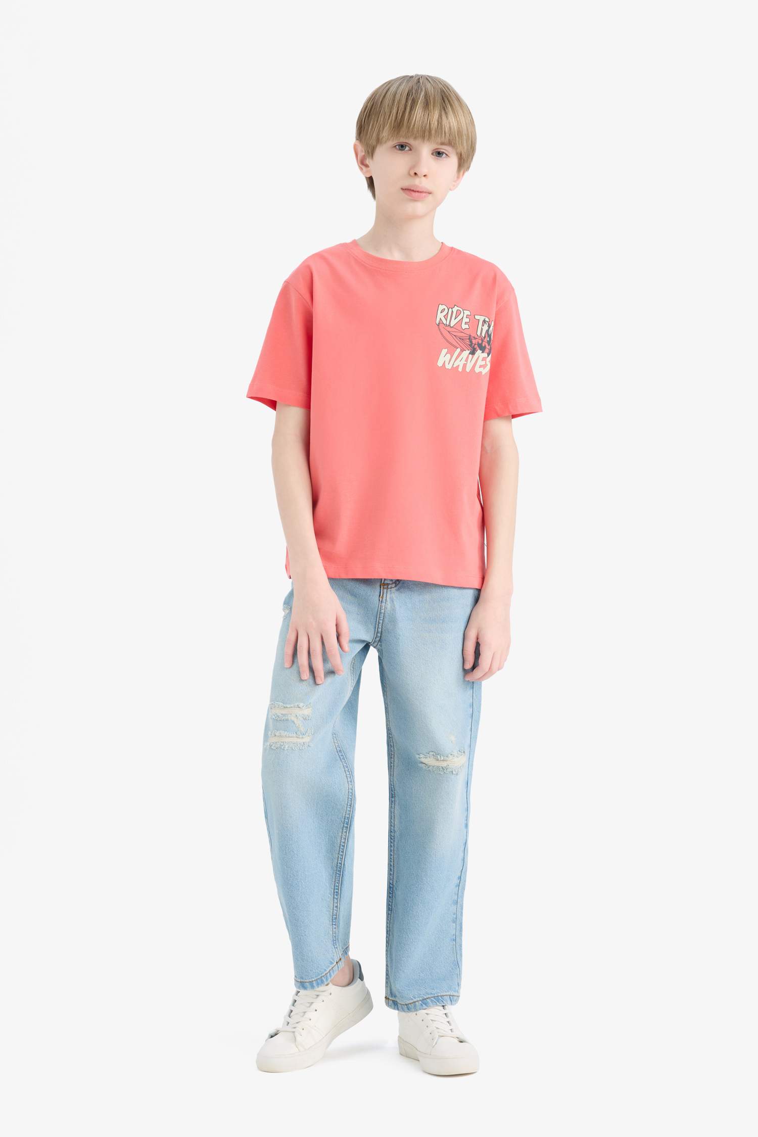 Erkek Çocuk Bisiklet Yaka Baskılı Kısa Kollu Tişört