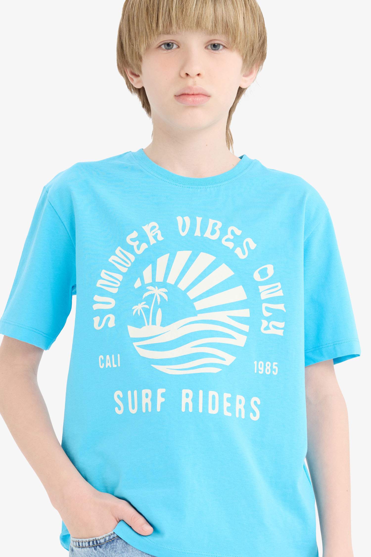 Erkek Çocuk Bisiklet Yaka Baskılı Kısa Kollu Tişört