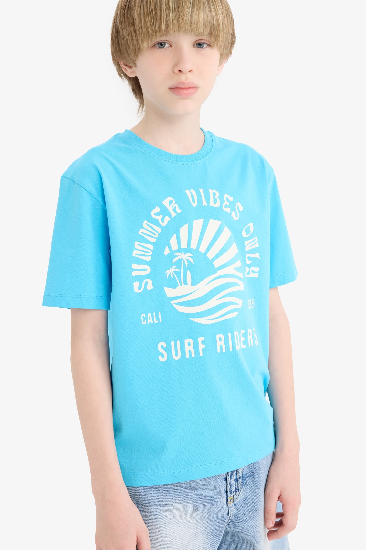 Erkek Çocuk Bisiklet Yaka Baskılı Kısa Kollu Tişört