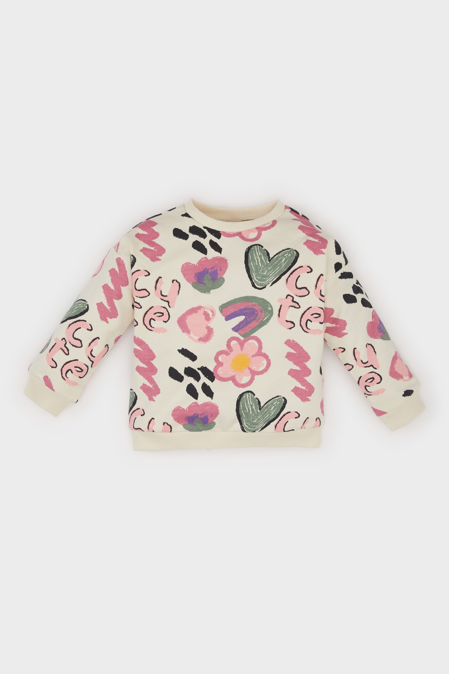 Kız Bebek Desenli Bisiklet Yaka Sweatshirt