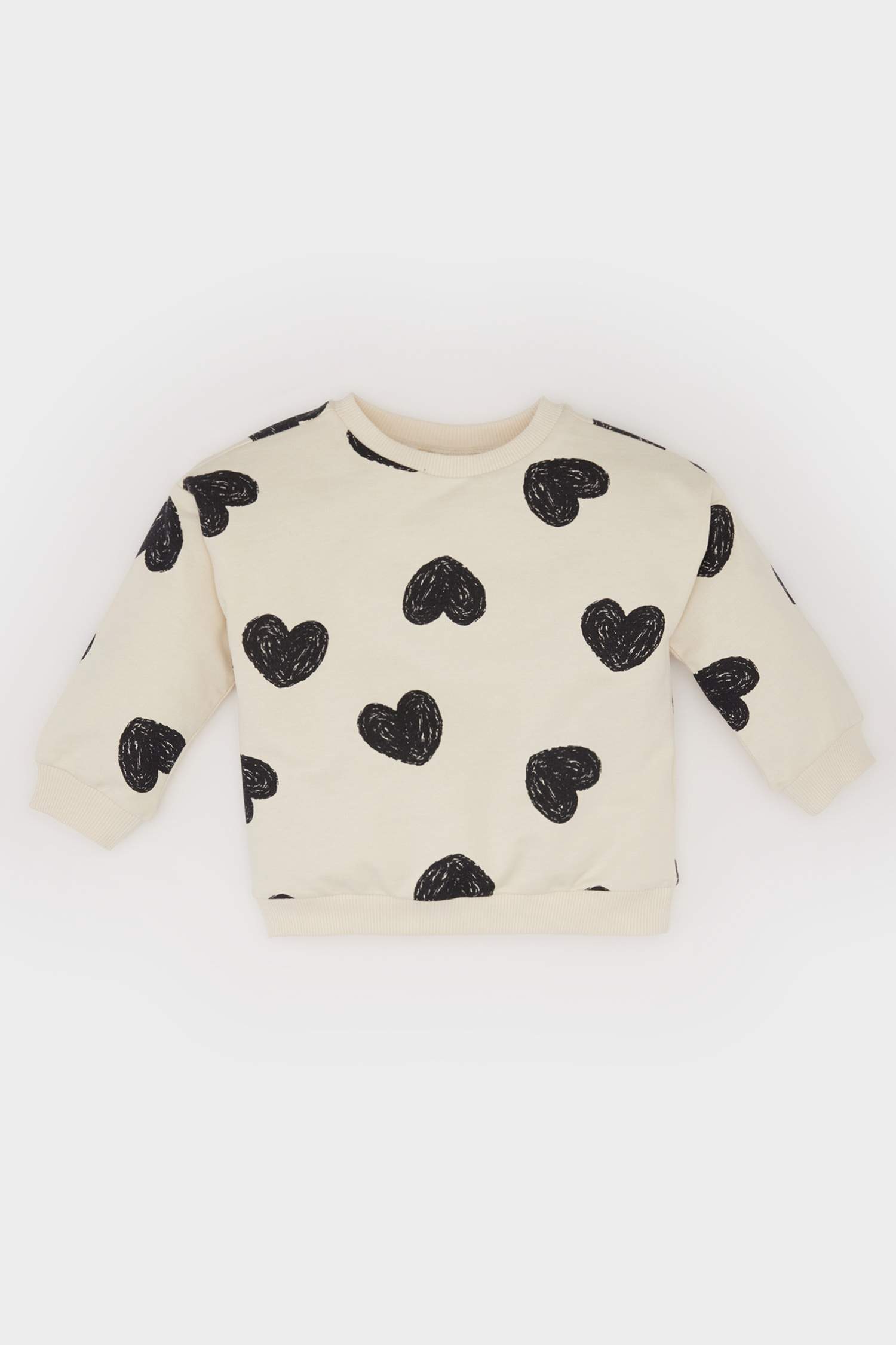 Baby Girl Crew Neck Heart Patterned Sweatshirt