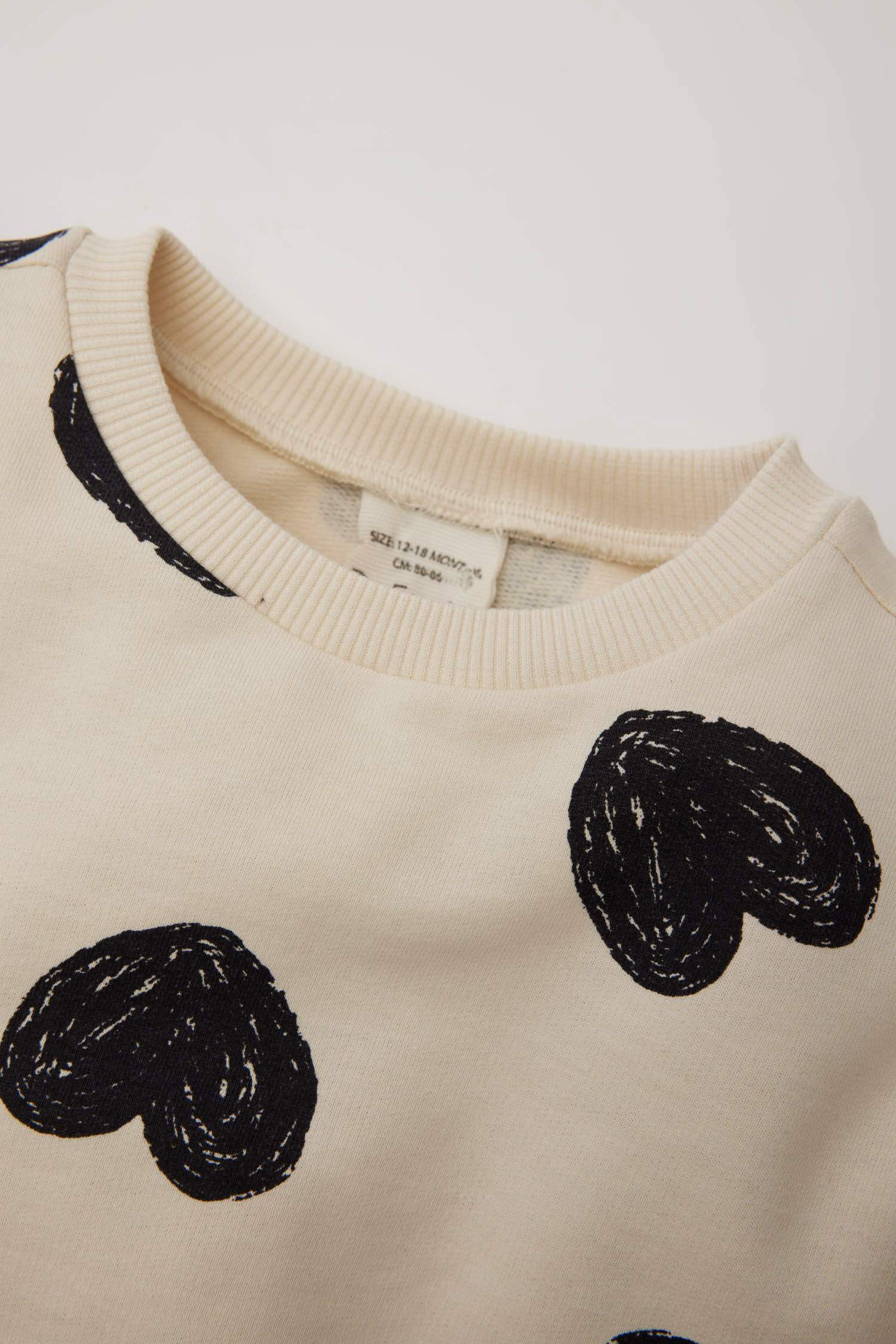 Baby Girl Crew Neck Heart Patterned Sweatshirt