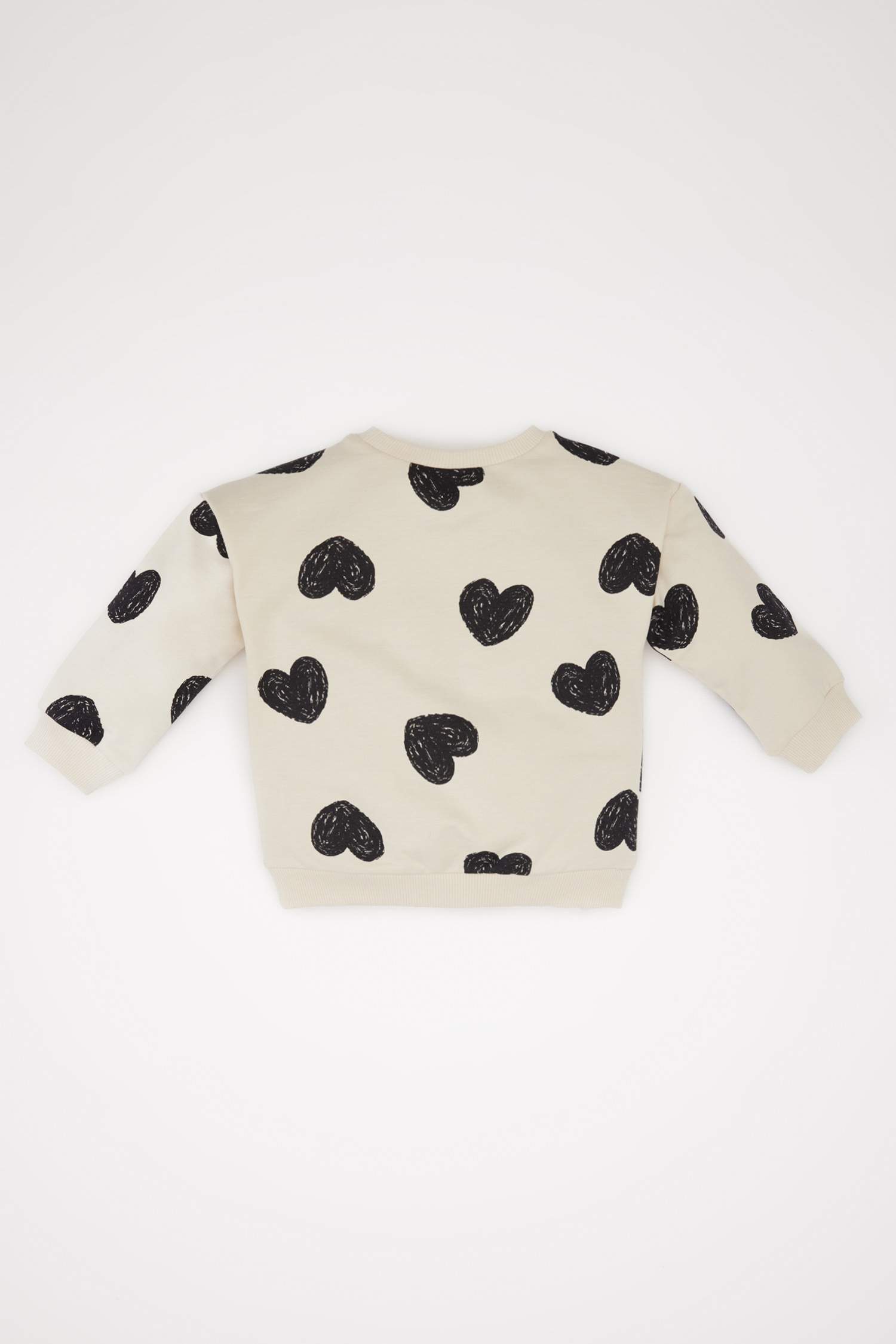 Baby Girl Crew Neck Heart Patterned Sweatshirt