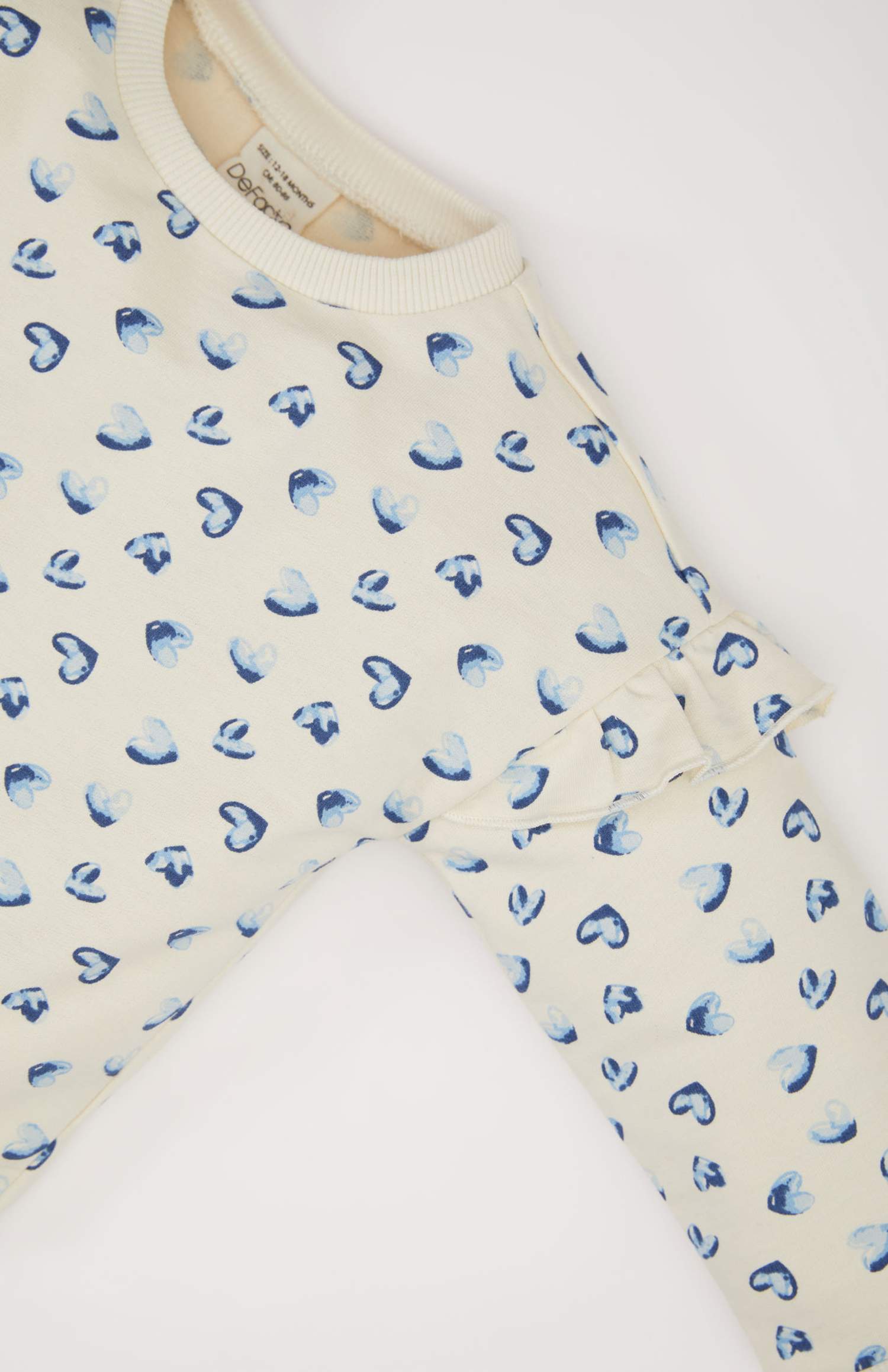 Kız Bebek Bisiklet Yaka Kalp Desenli Sweatshirt