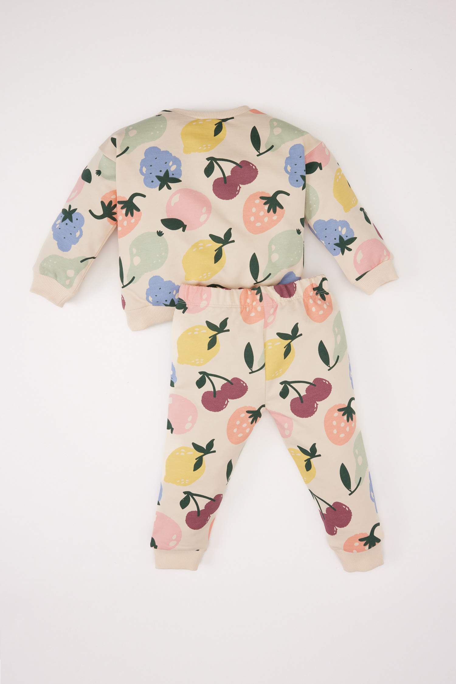 Kız Bebek 2'li Takım Meyve Desenli Sweatshirt Beli Lastikli Eşofman Altı