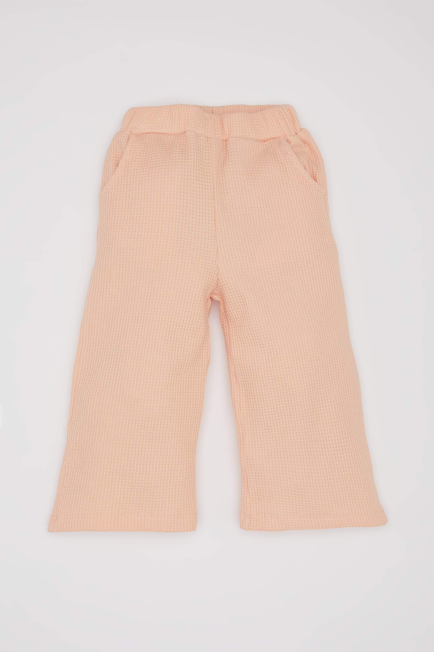 Kız Bebek 2'li Takım Waffle Baskılı Sweatshirt Beli Lastikli Eşofman Altı