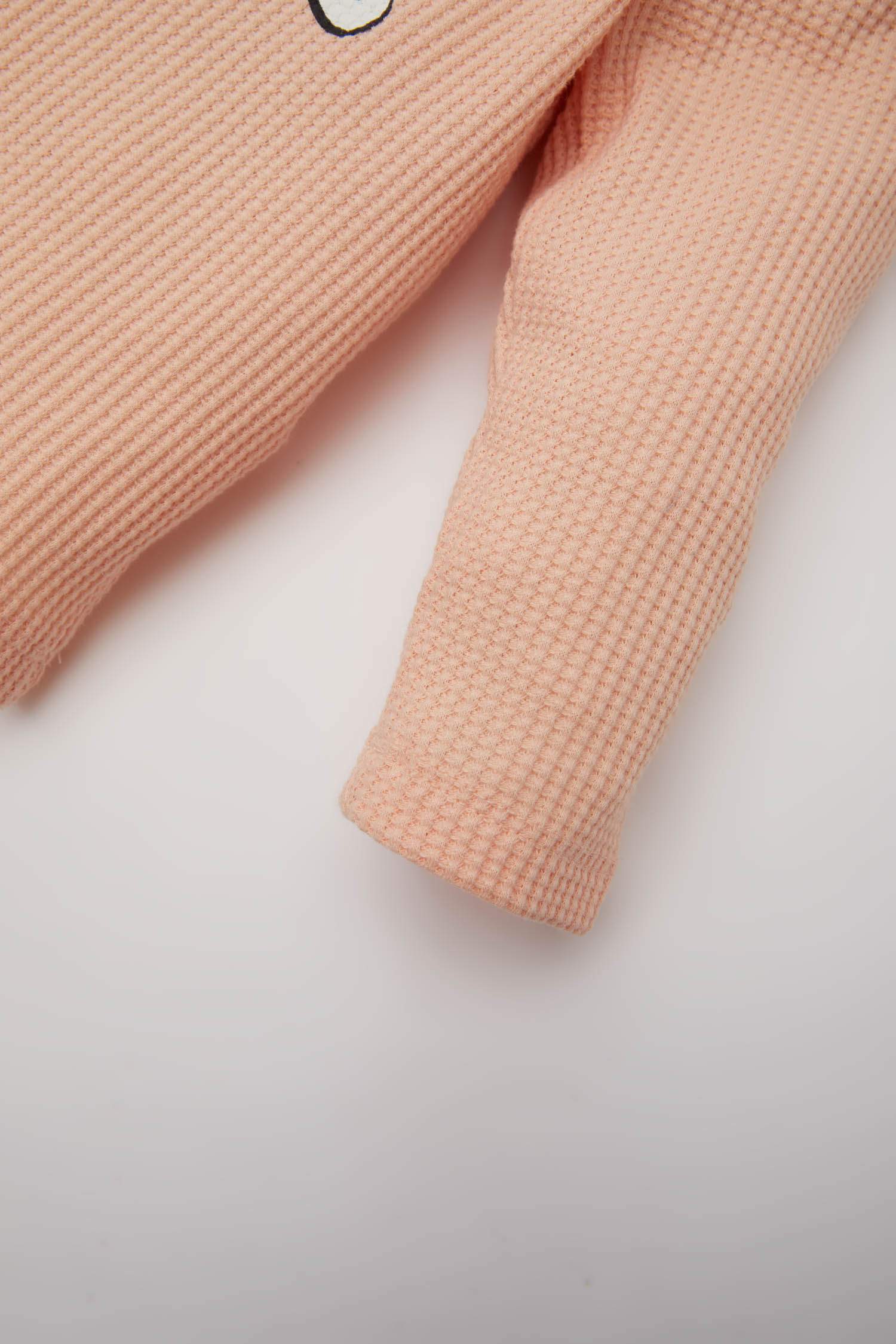 Kız Bebek 2'li Takım Waffle Baskılı Sweatshirt Beli Lastikli Eşofman Altı