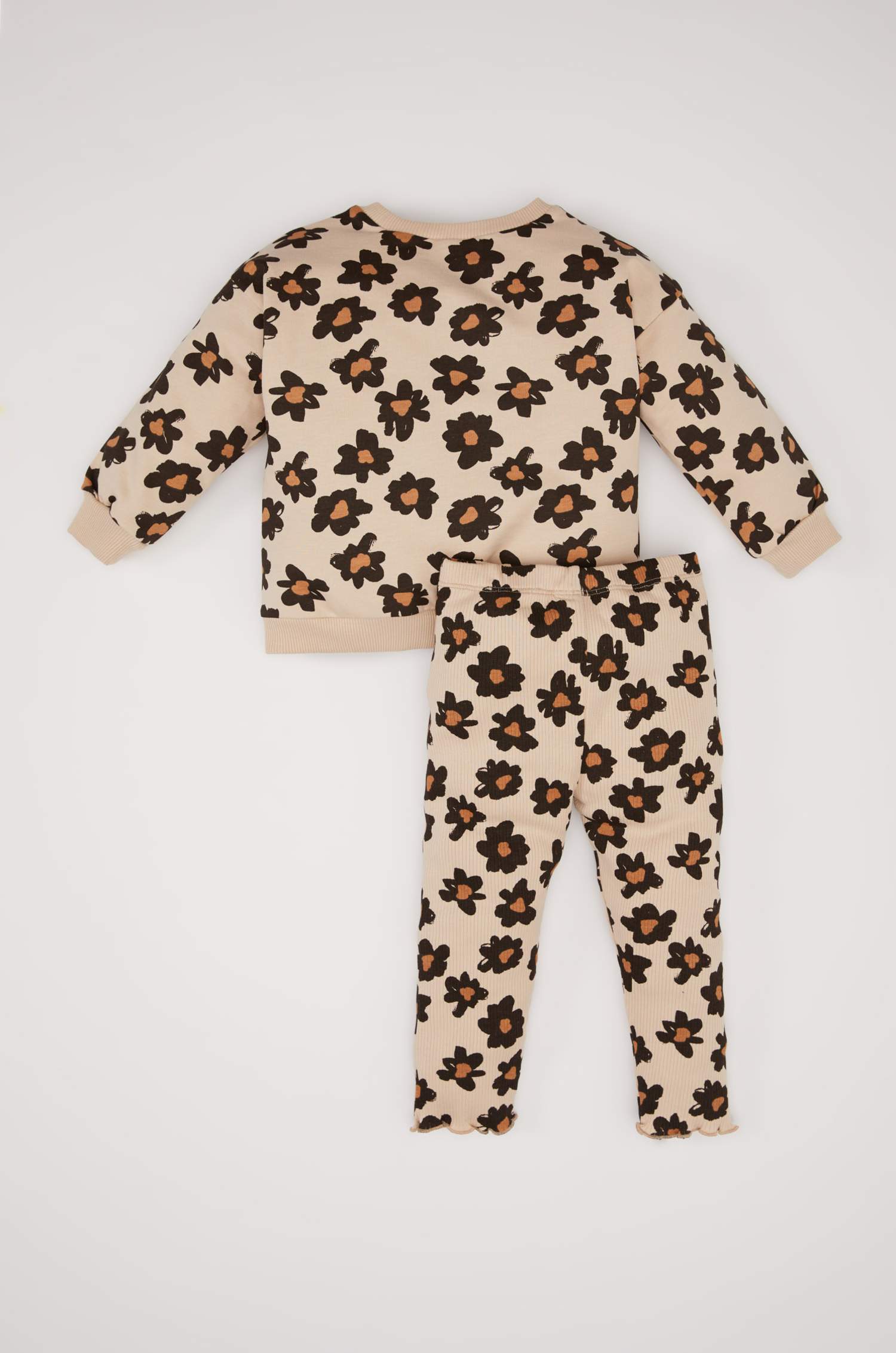 Kız Bebek 2'li Takım Çiçekli Sweatshirt Beli Lastikli Alt